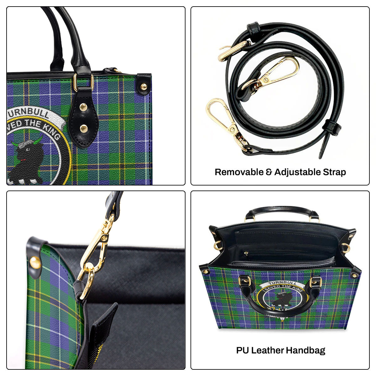 Turnbull Hunting Tartan Crest Leather Handbag