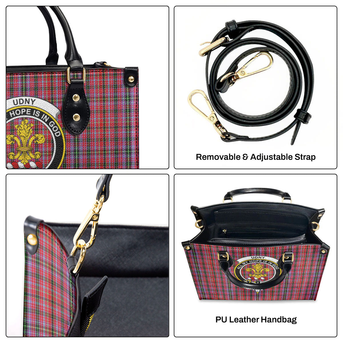 Udny Tartan Crest Leather Handbag