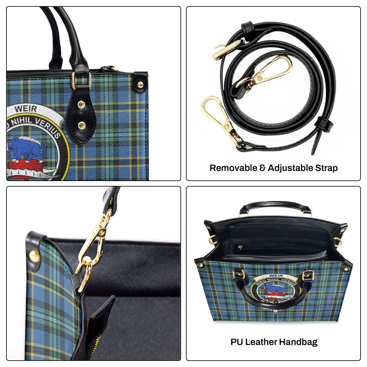 Weir Ancient Tartan Crest Leather Handbag