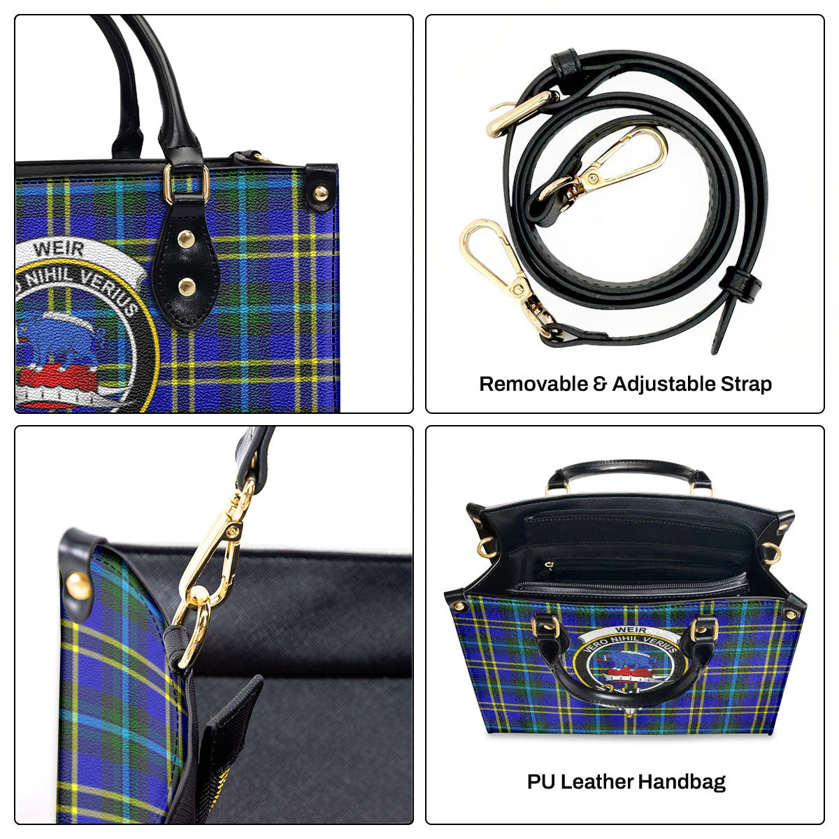 Weir Modern Tartan Crest Leather Handbag