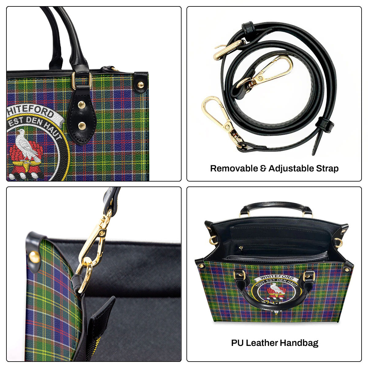 Whiteford Tartan Crest Leather Handbag