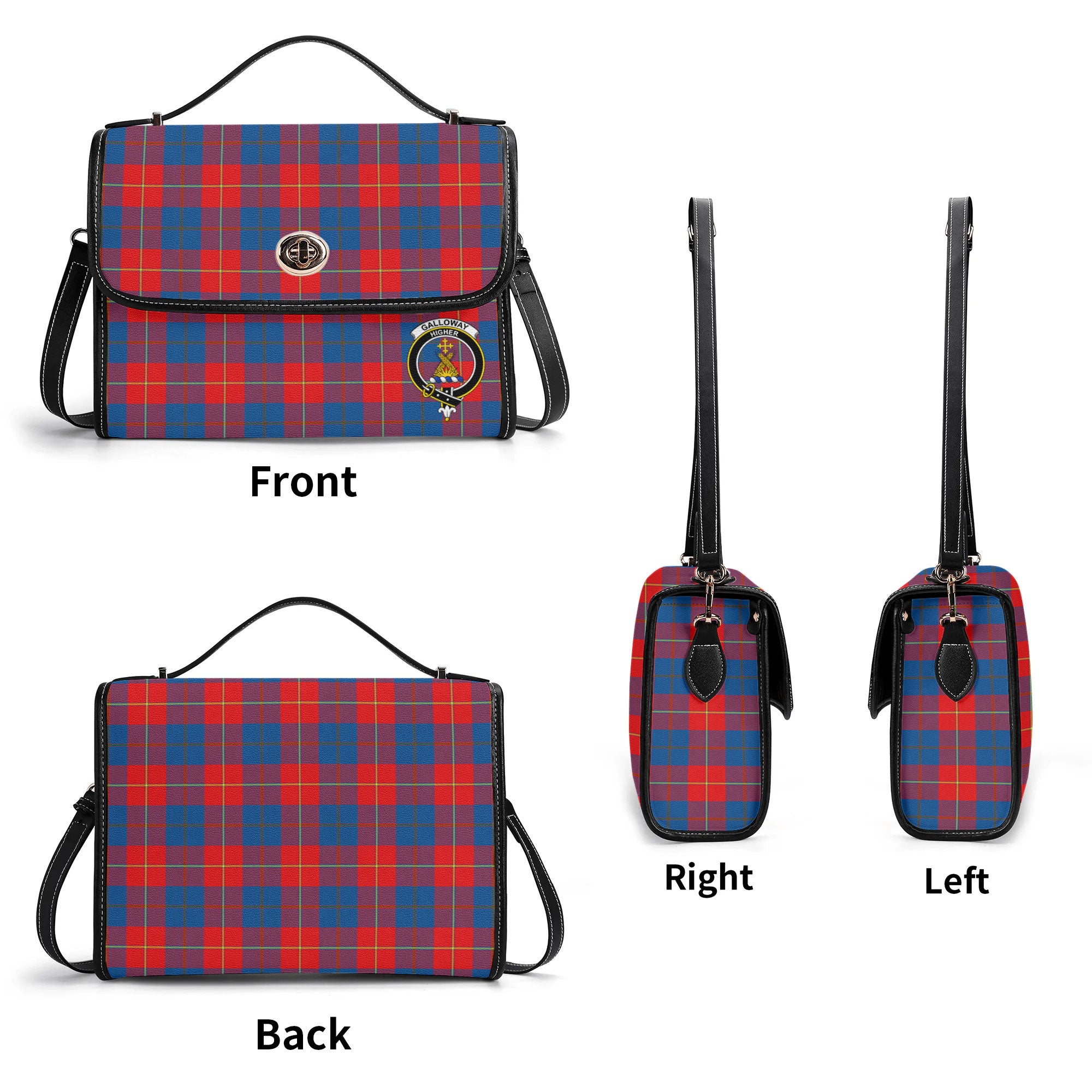 Galloway Red Tartan Crest Satchel Bag