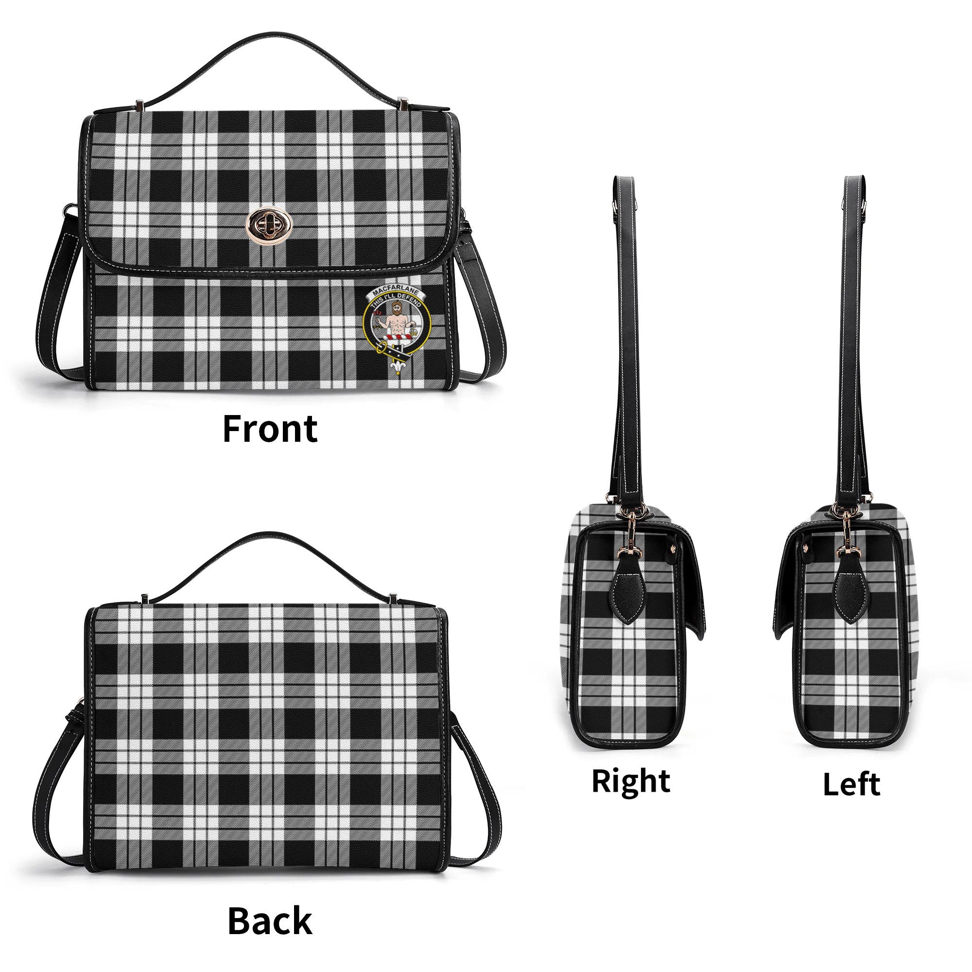 MacFarlane Black - White Tartan Crest Satchel Bag
