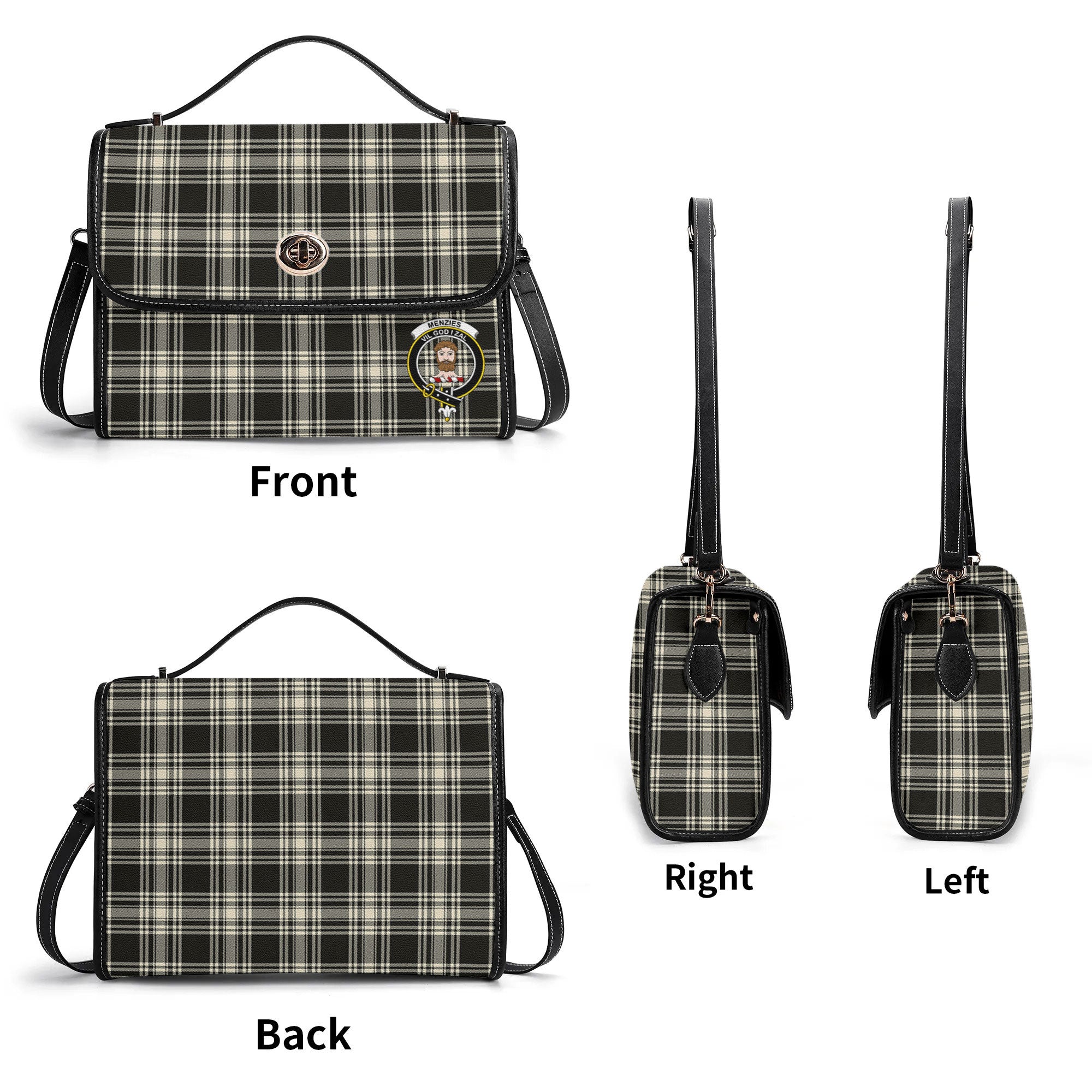 Menzies Black - White Ancient Tartan Crest Satchel Bag