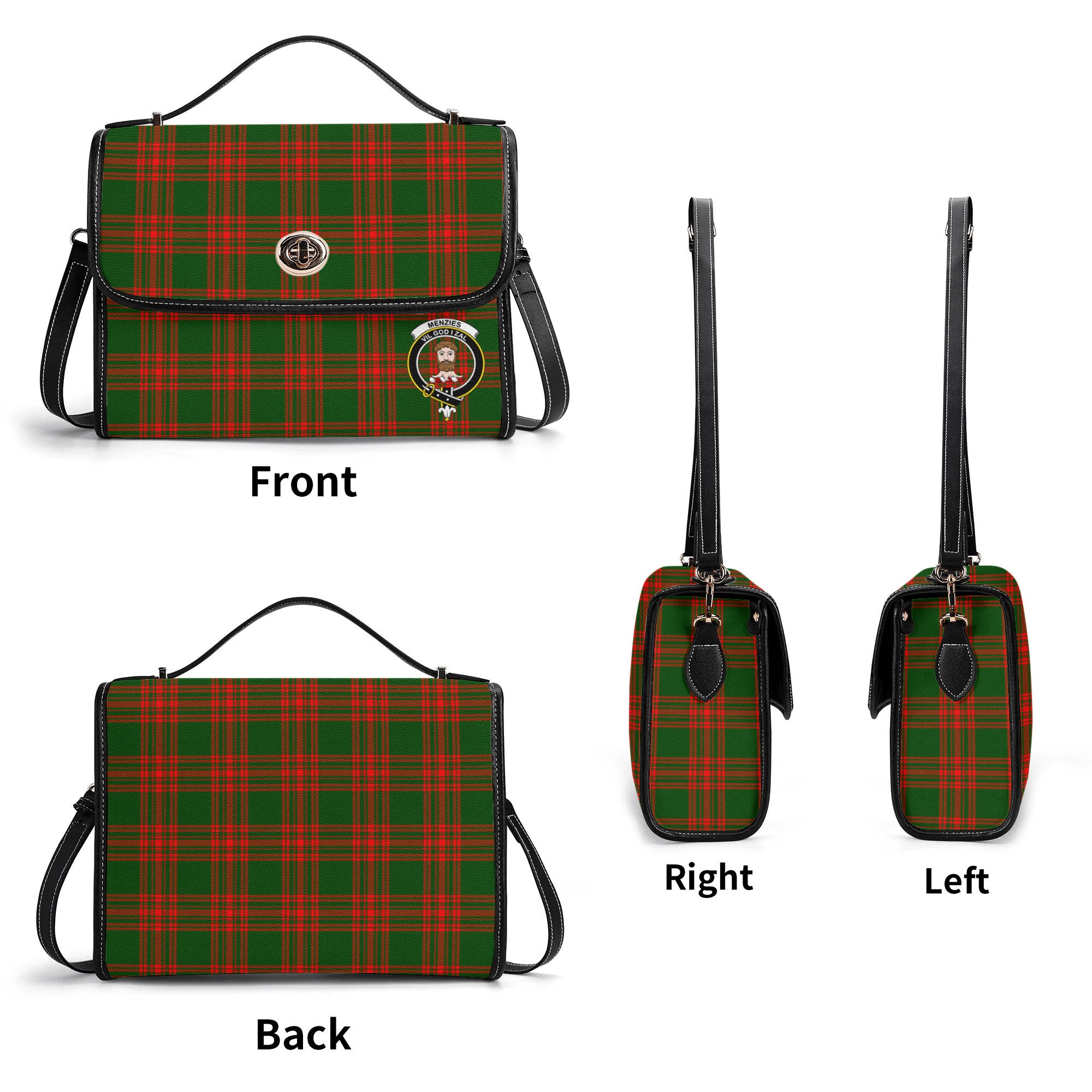 Menzies Green Modern Tartan Crest Satchel Bag