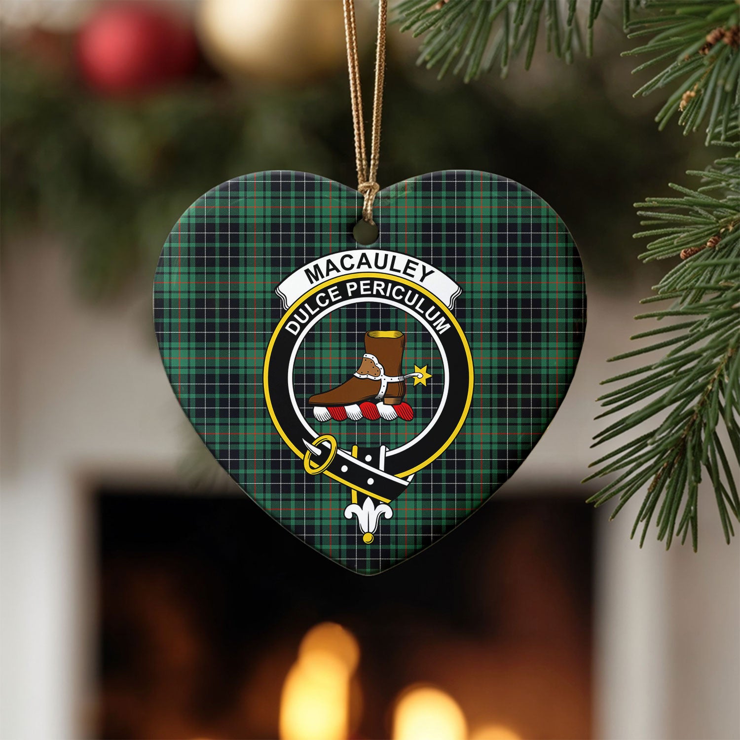 MacAuley Hunting Ancient Tartan Crest Christmas Ceramic Ornament