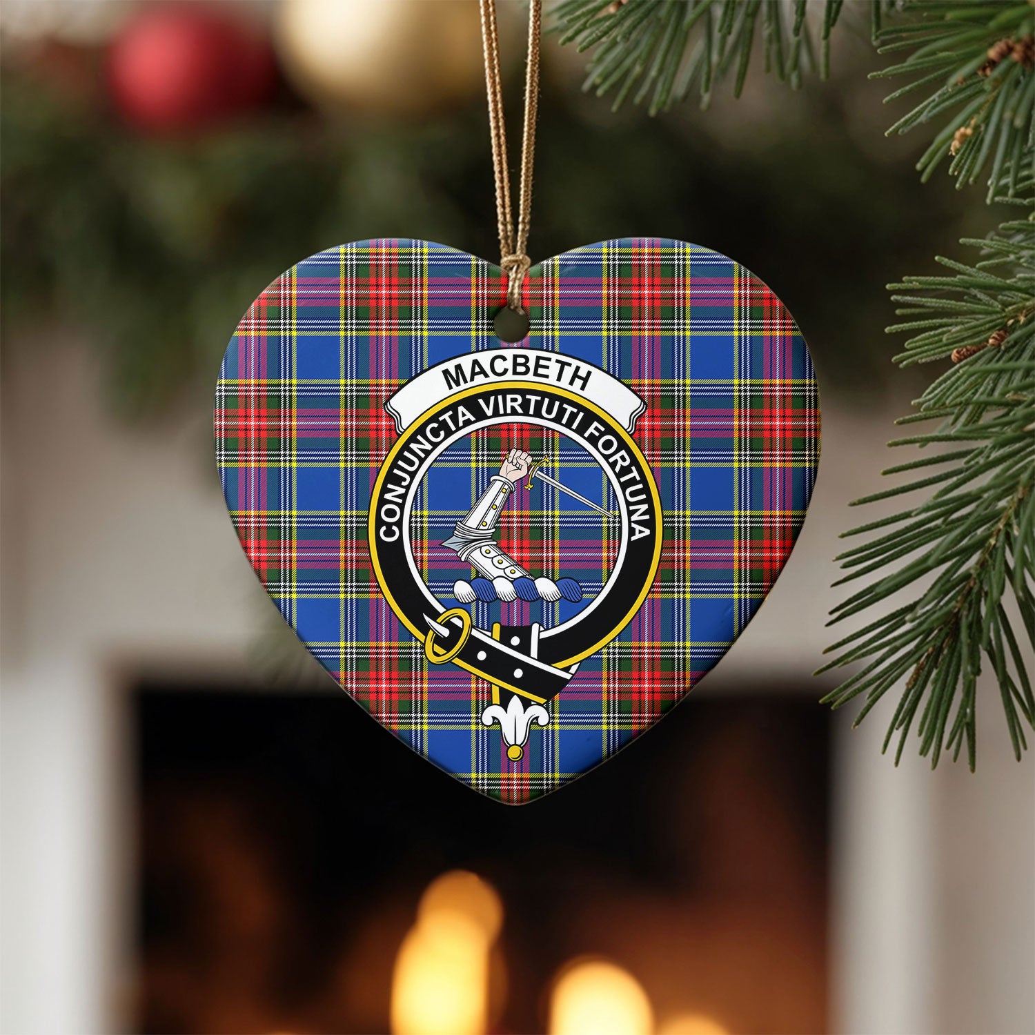 MacBeth Modern Tartan Crest Christmas Ceramic Ornament