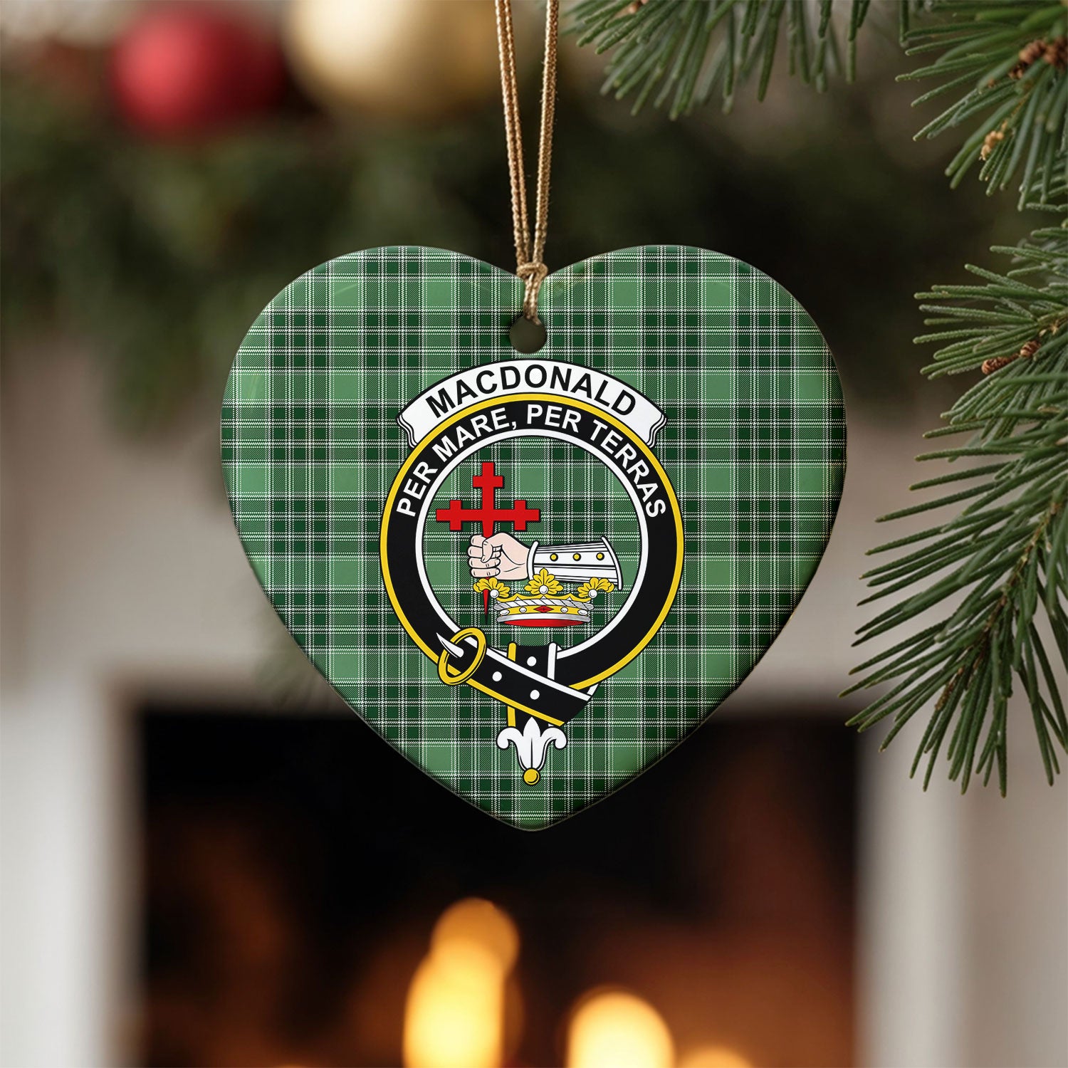 MacDonald Lord of the Isles Hunting Tartan Crest Christmas Ceramic Ornament