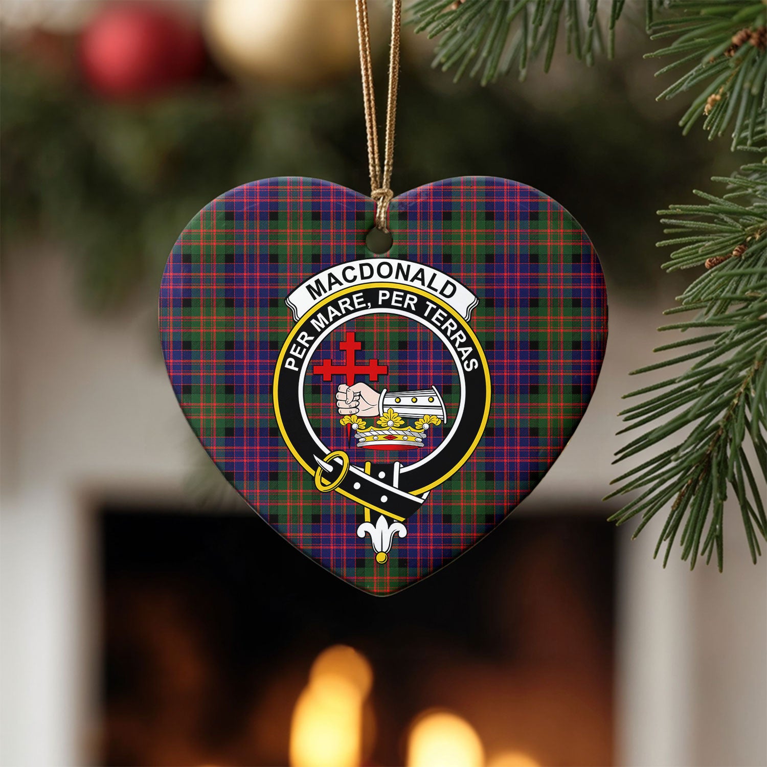 MacDonald Modern Tartan Crest Christmas Ceramic Ornament