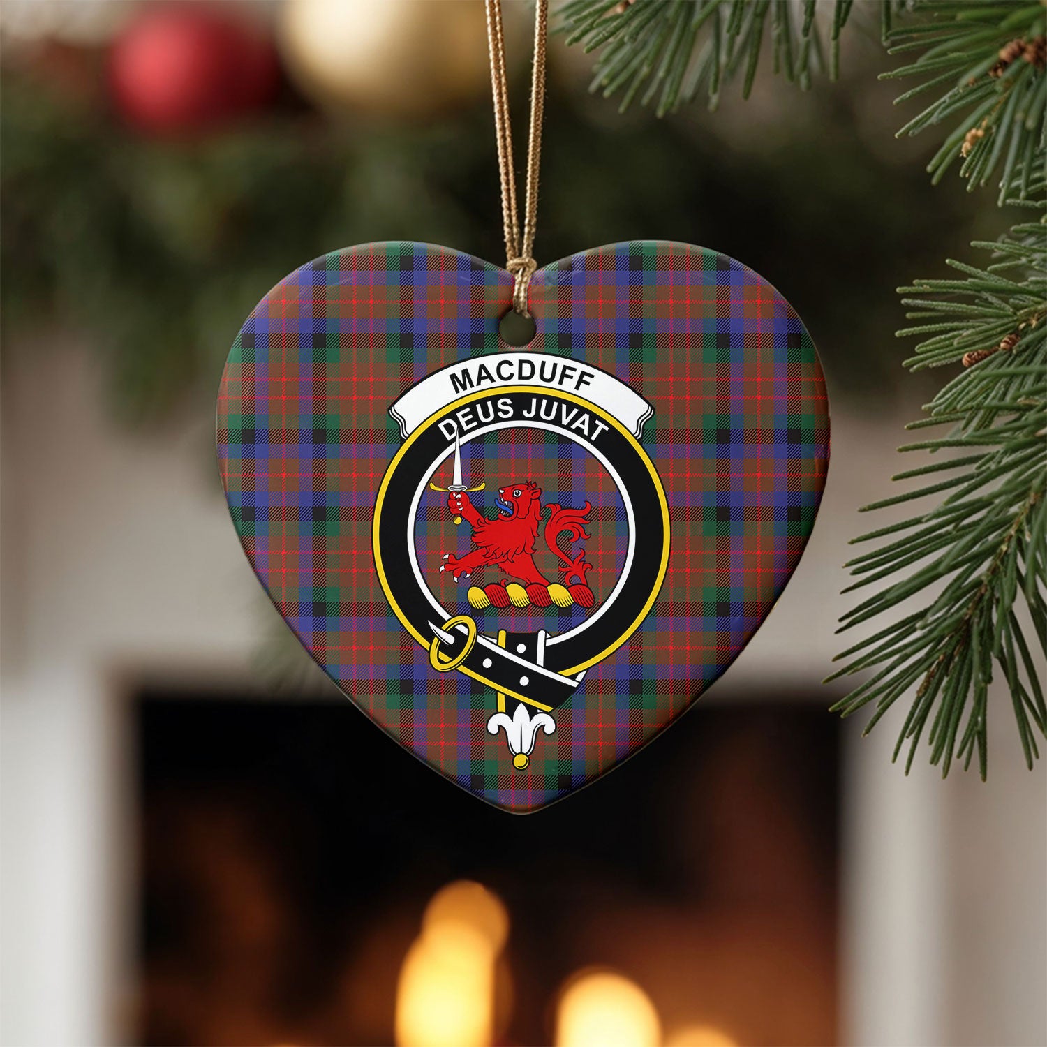MacDuff Hunting Modern Tartan Crest Christmas Ceramic Ornament