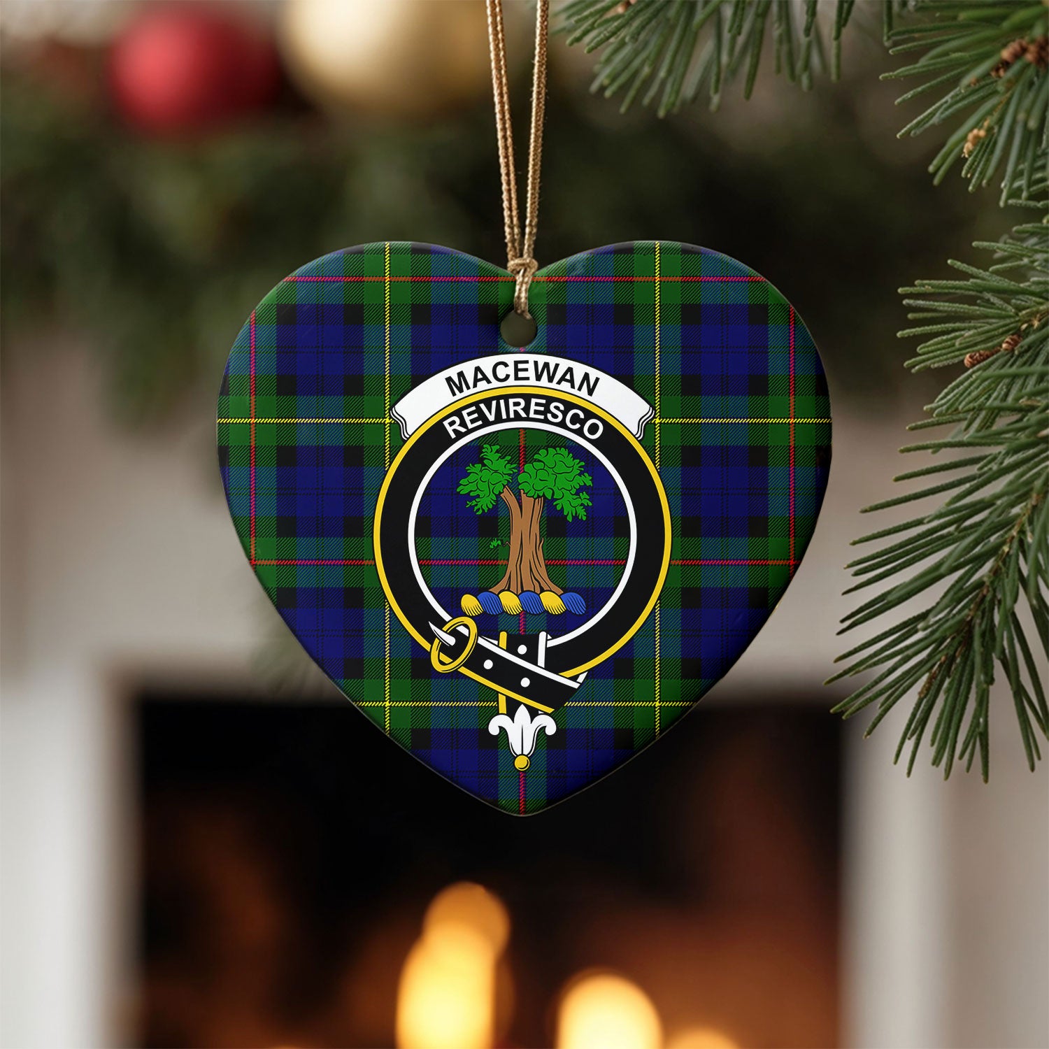 MacEwan Modern Tartan Crest Christmas Ceramic Ornament
