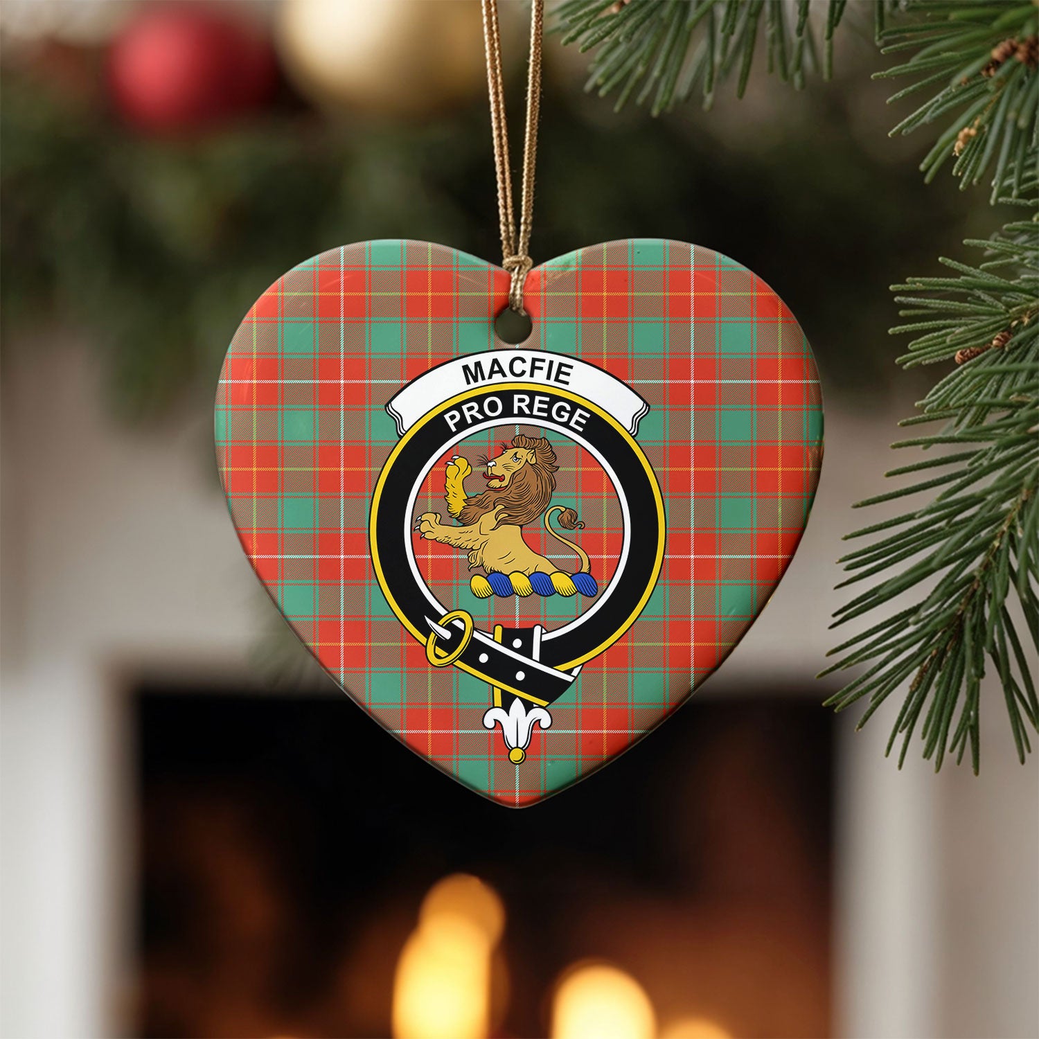 MacFie Ancient Tartan Crest Christmas Ceramic Ornament