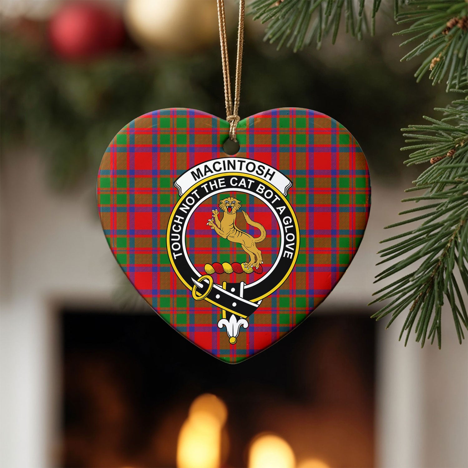 MacIntosh Modern Tartan Crest Christmas Ceramic Ornament