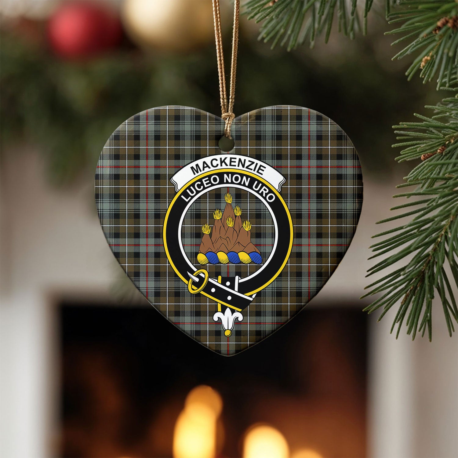 MacKenzie Weathered Tartan Crest Christmas Ceramic Ornament