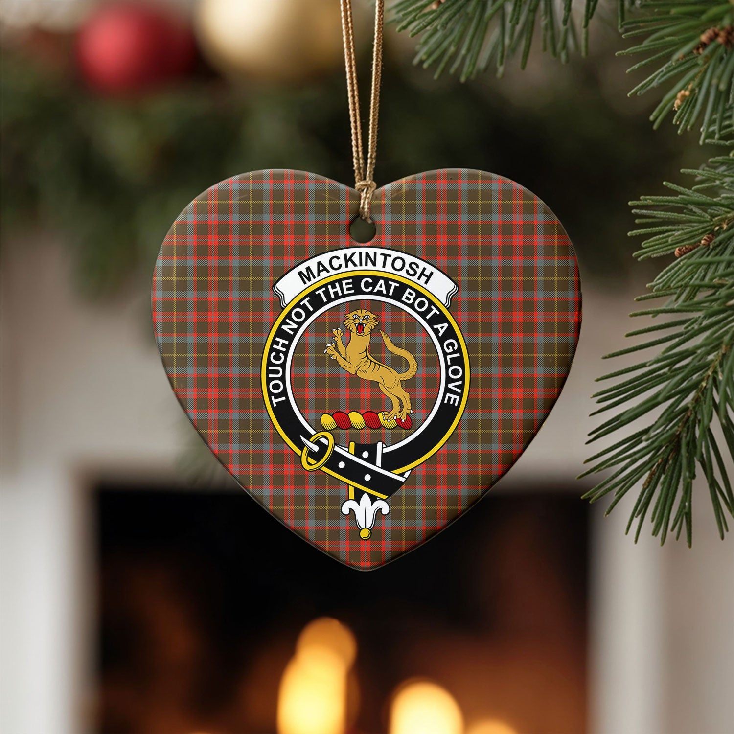 MacKintosh Hunting Weathered Tartan Crest Christmas Ceramic Ornament