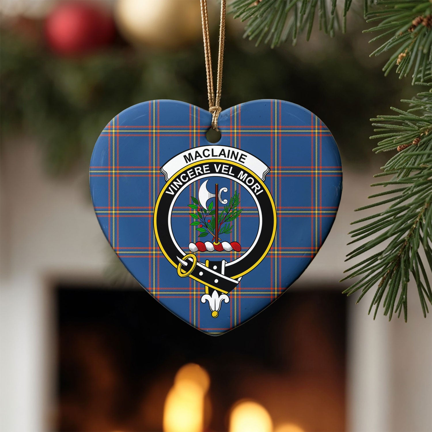 MacLaine of Loch Buie Hunting Ancient Tartan Crest Christmas Ceramic Ornament