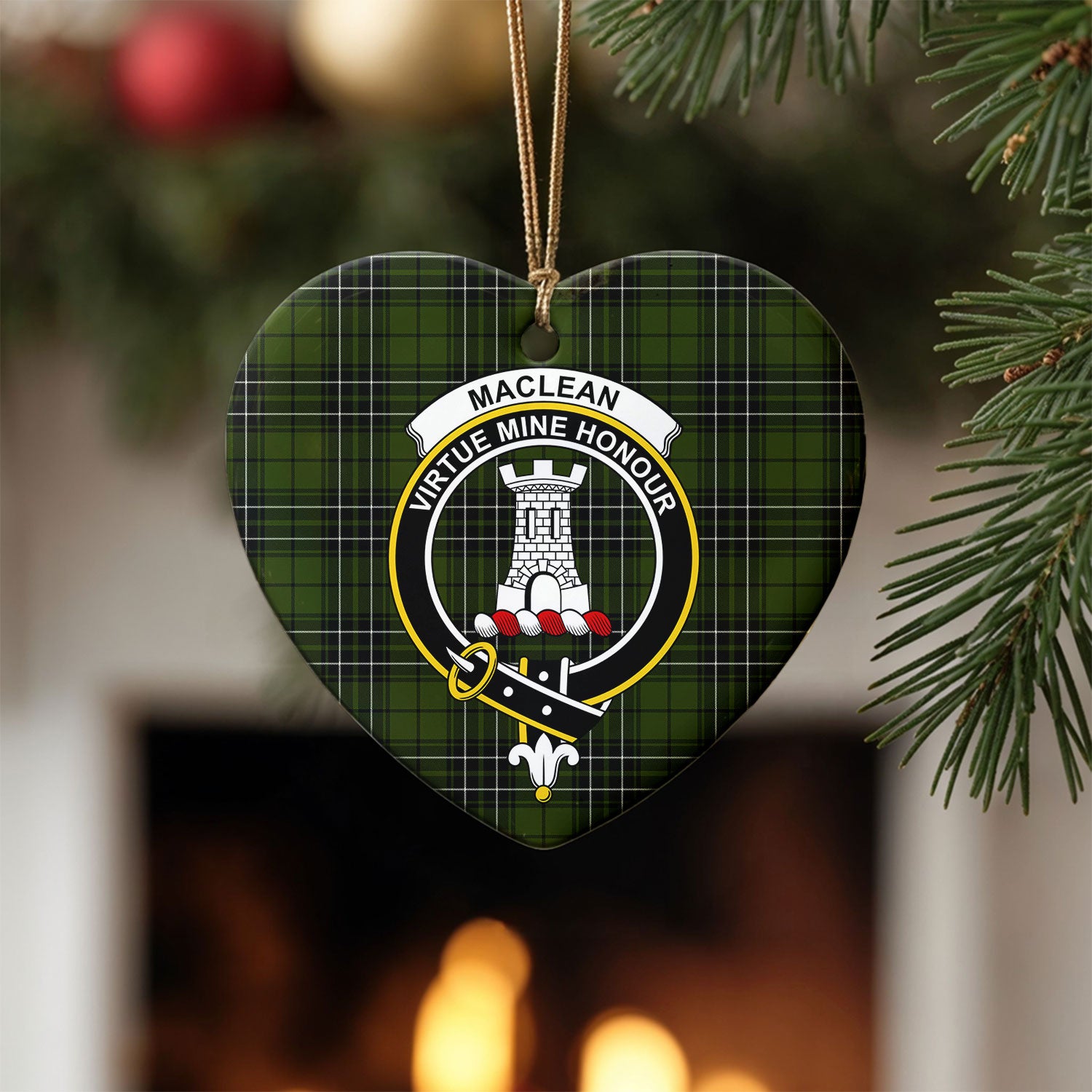 MacLean Hunting Tartan Crest Christmas Ceramic Ornament