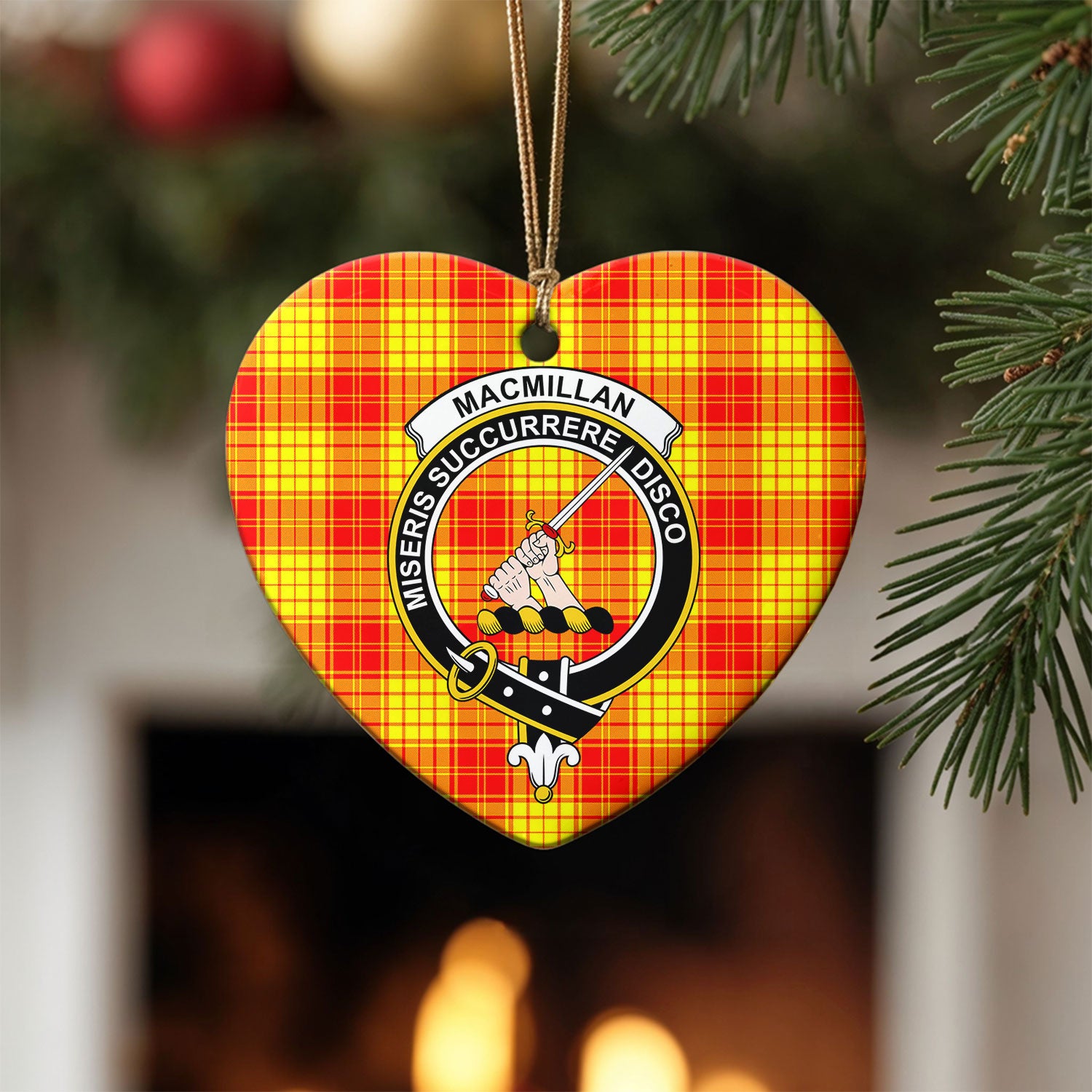 MacMillan Clan Tartan Crest Christmas Ceramic Ornament