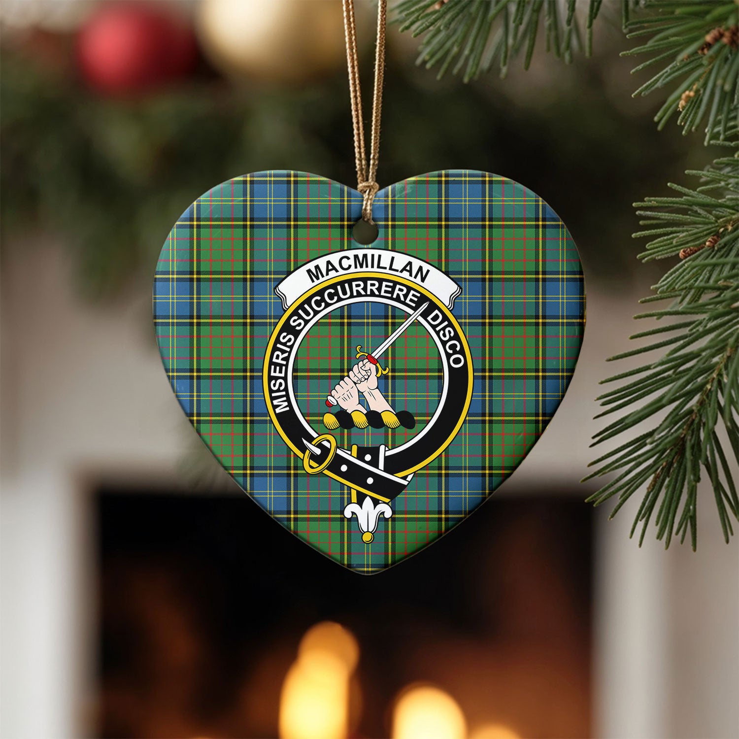 MacMillan Hunting Ancient Tartan Crest Christmas Ceramic Ornament