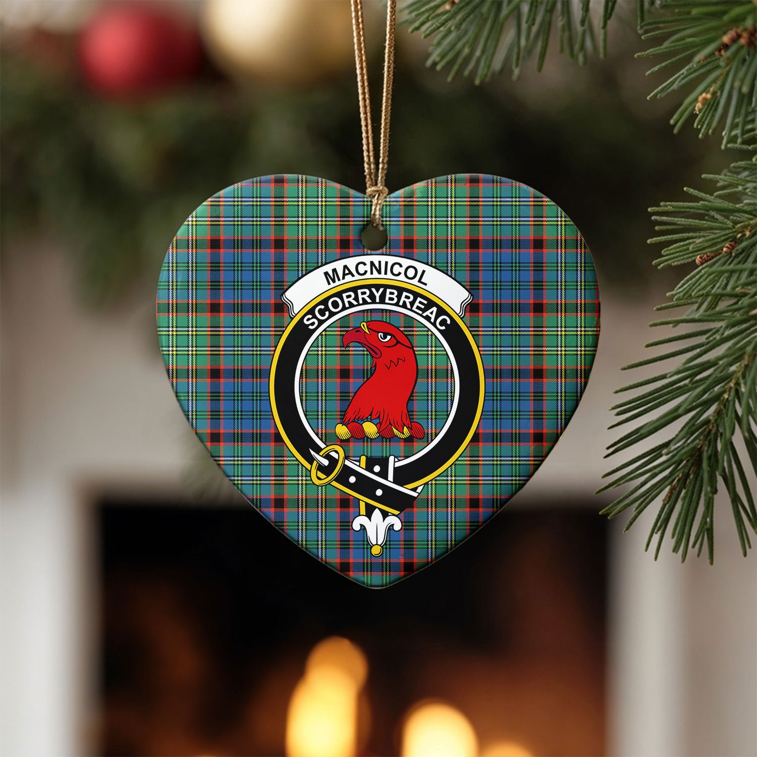 MacNicol Hunting Ancient Tartan Crest Christmas Ceramic Ornament