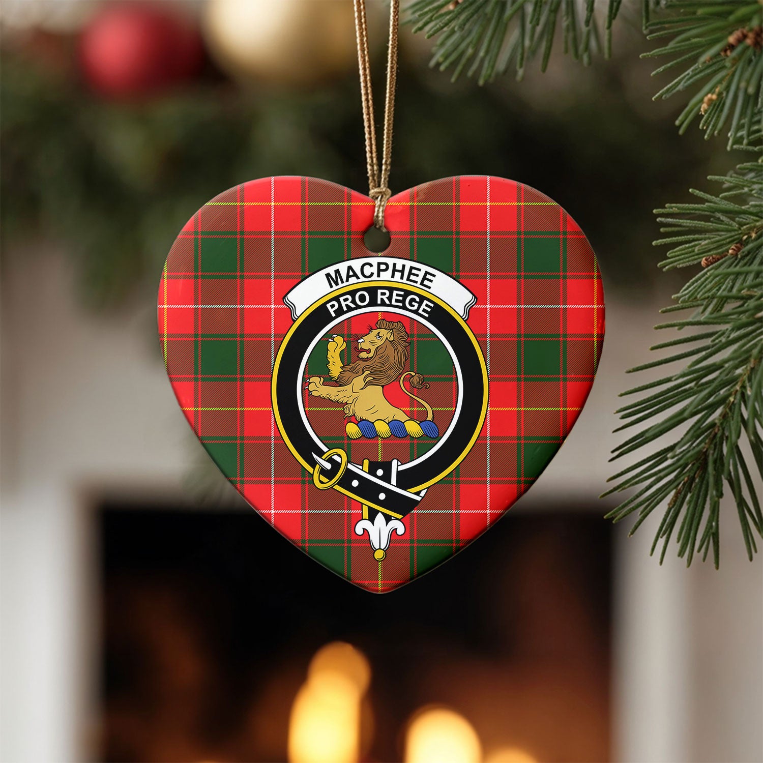 MacPhee Modern Tartan Crest Christmas Ceramic Ornament