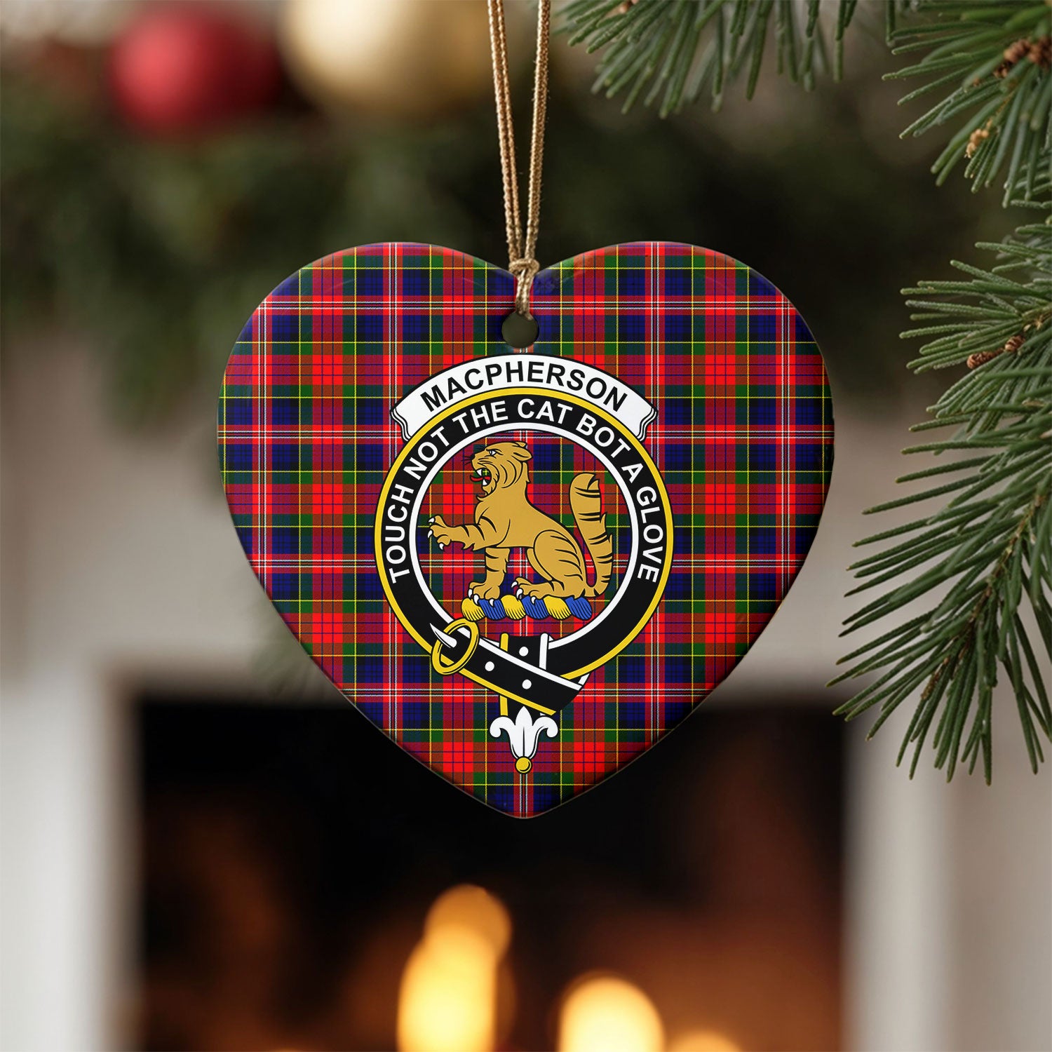 MacPherson Modern Tartan Crest Christmas Ceramic Ornament
