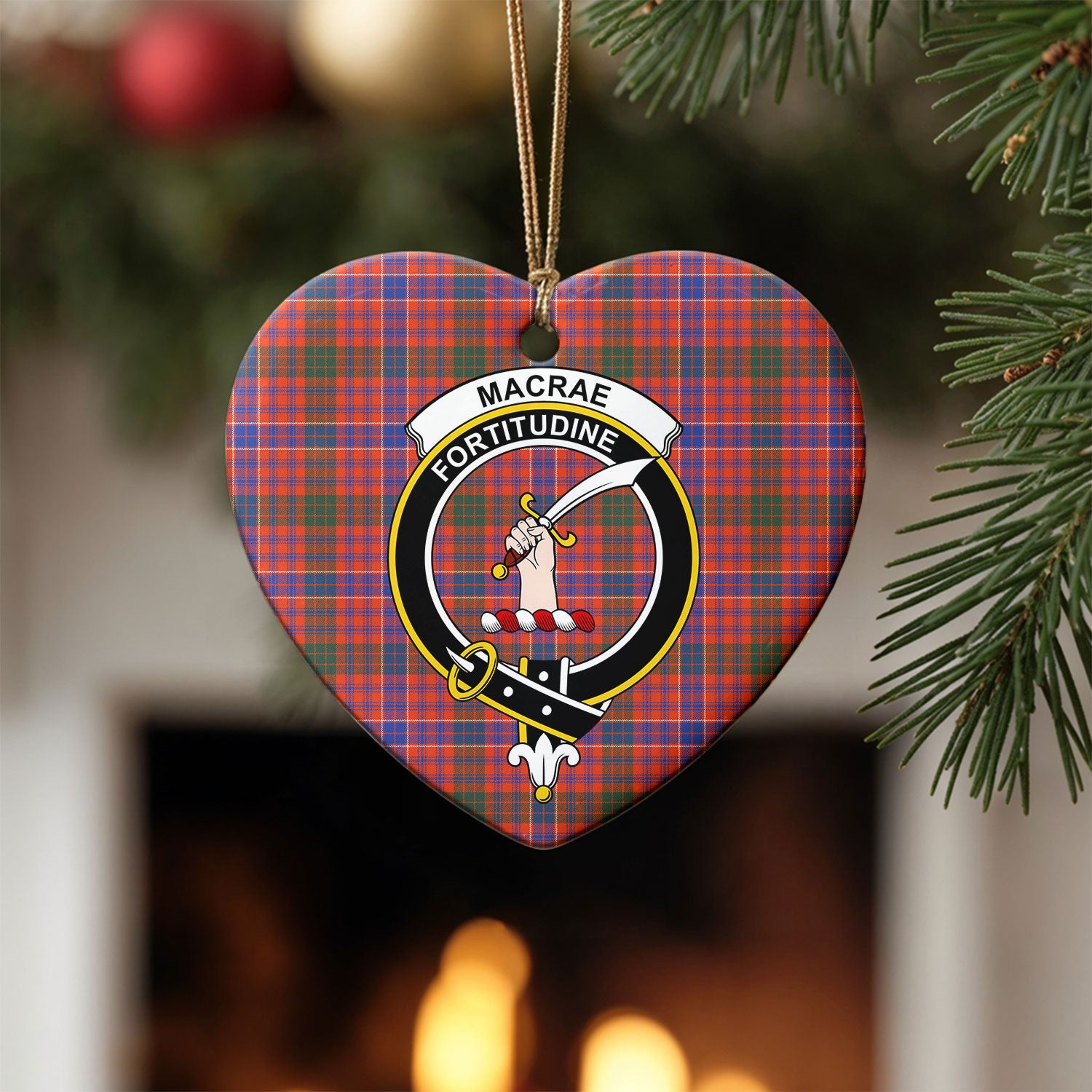 MacRae Ancient Tartan Crest Christmas Ceramic Ornament