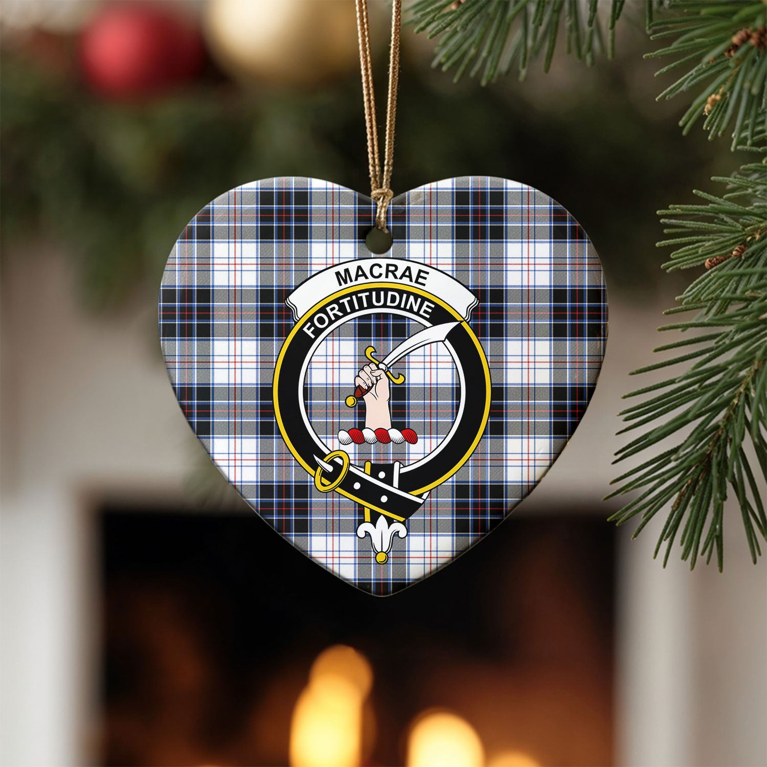 MacRae Dress Modern Tartan Crest Christmas Ceramic Ornament