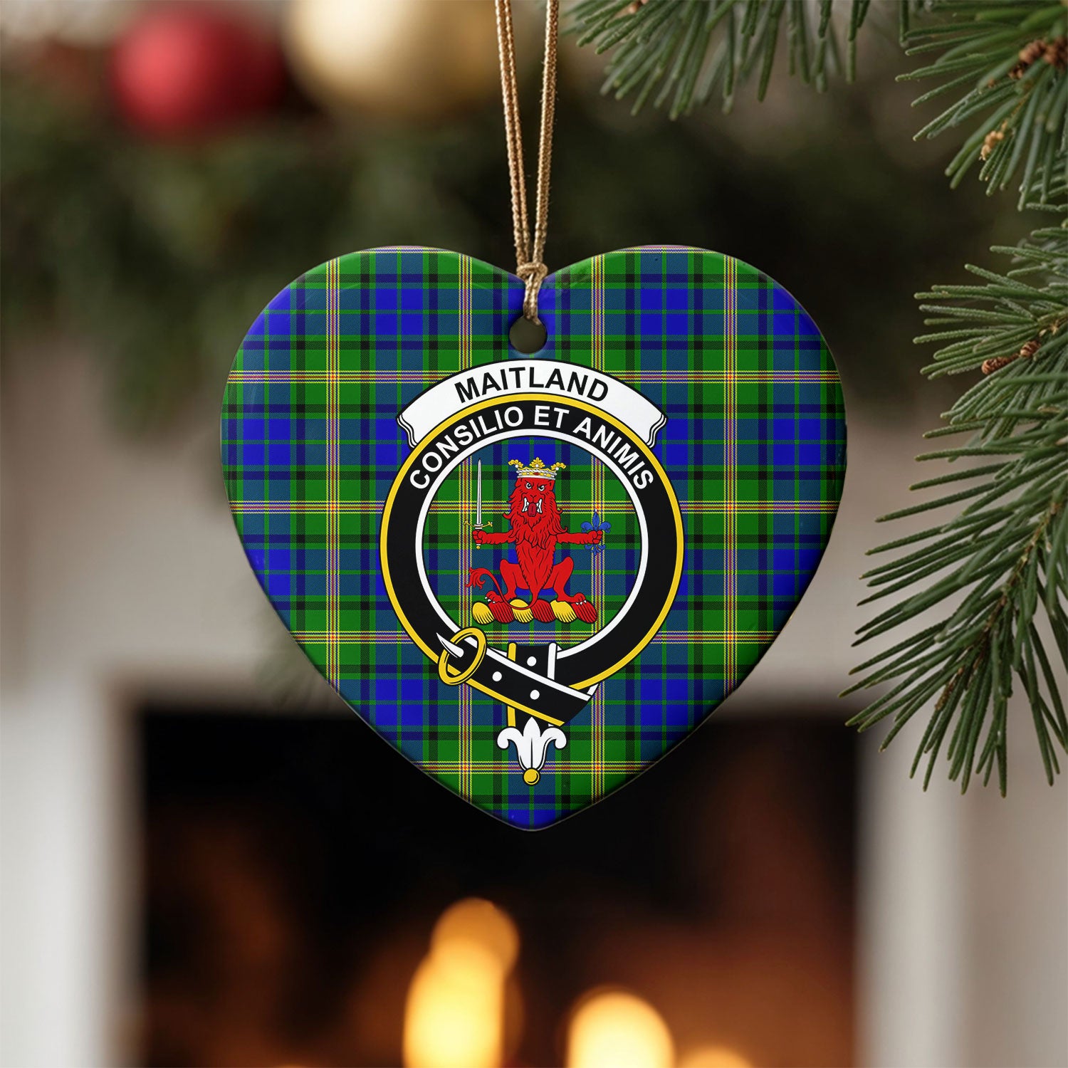 Maitland Tartan Crest Christmas Ceramic Ornament