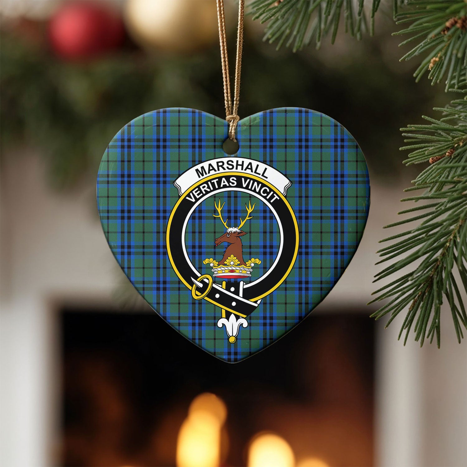 Marshall Tartan Crest Christmas Ceramic Ornament