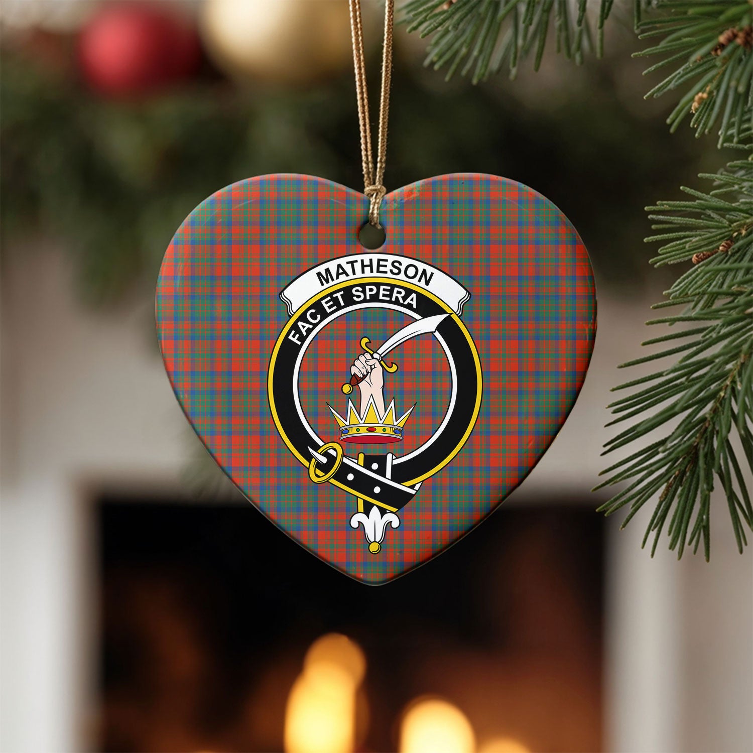 Matheson Ancient Tartan Crest Christmas Ceramic Ornament