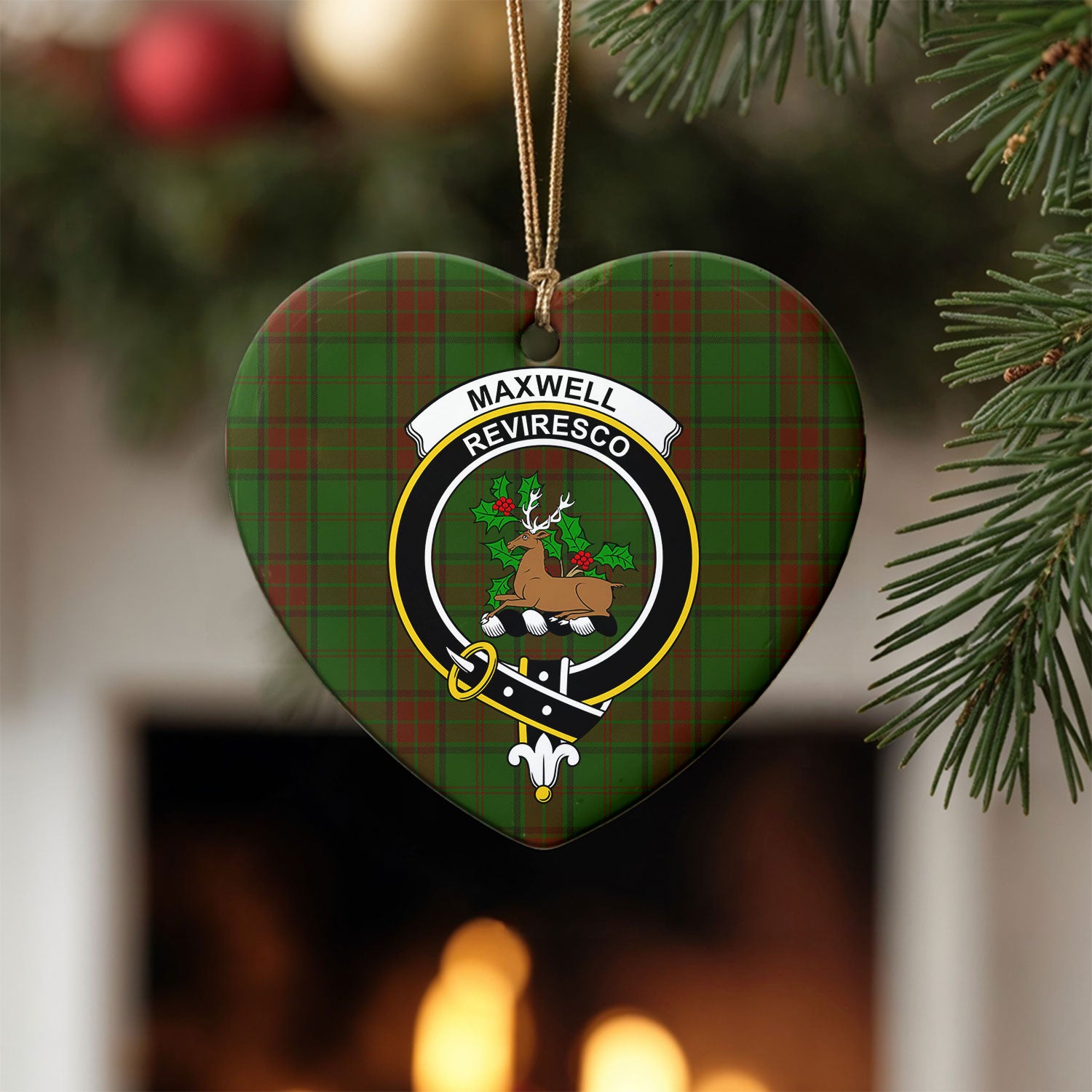 Maxwell Hunting Tartan Crest Christmas Ceramic Ornament