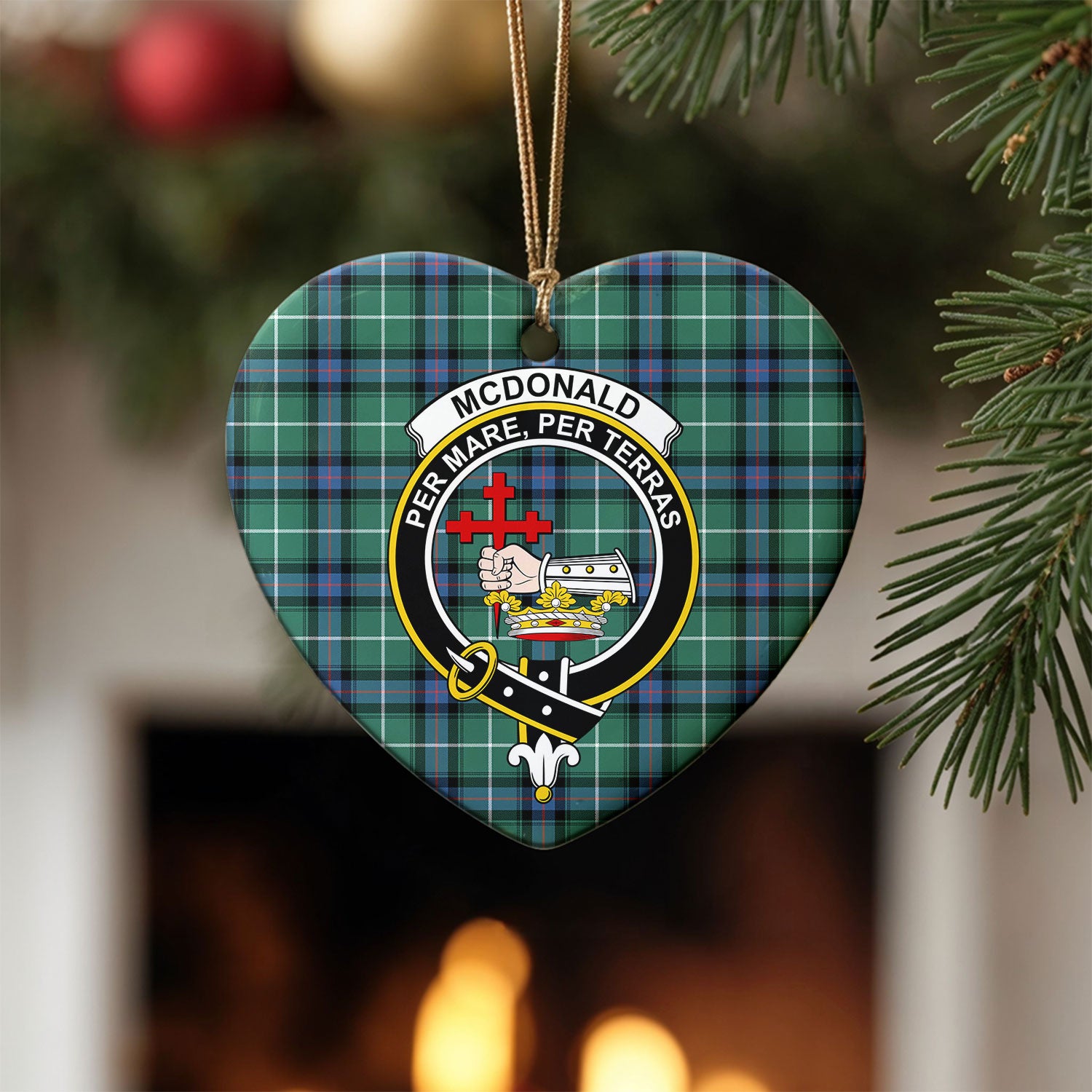 McDonald of the Isles Hunting Ancient Tartan Crest Christmas Ceramic Ornament