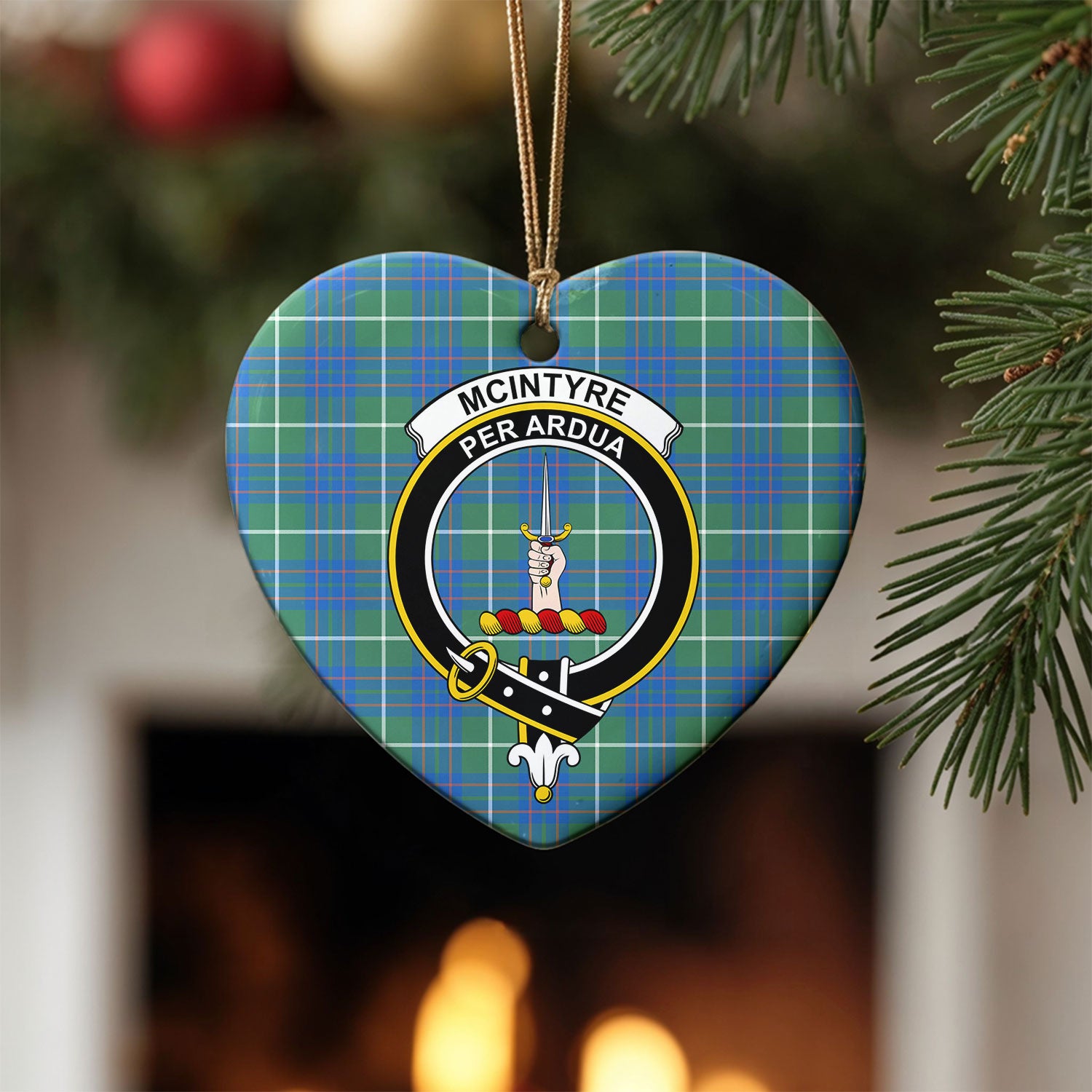 McIntyre Hunting Ancient Tartan Crest Christmas Ceramic Ornament