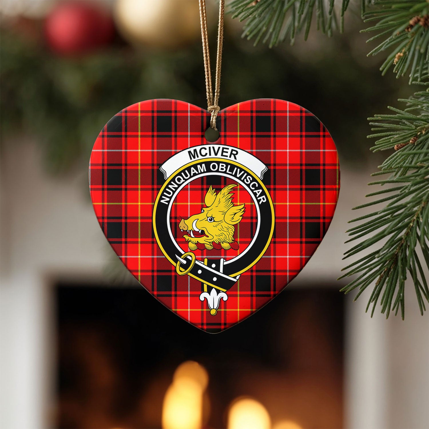 McIver Modern Tartan Crest Christmas Ceramic Ornament