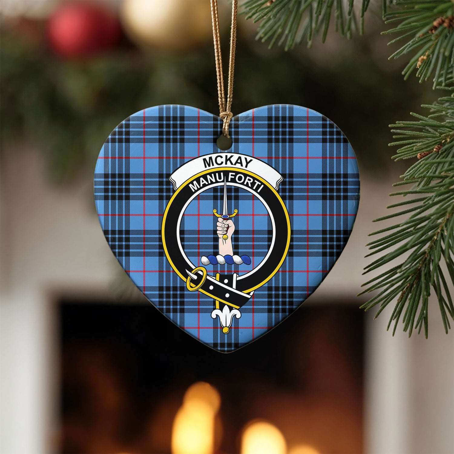 McKay Blue Tartan Crest Christmas Ceramic Ornament