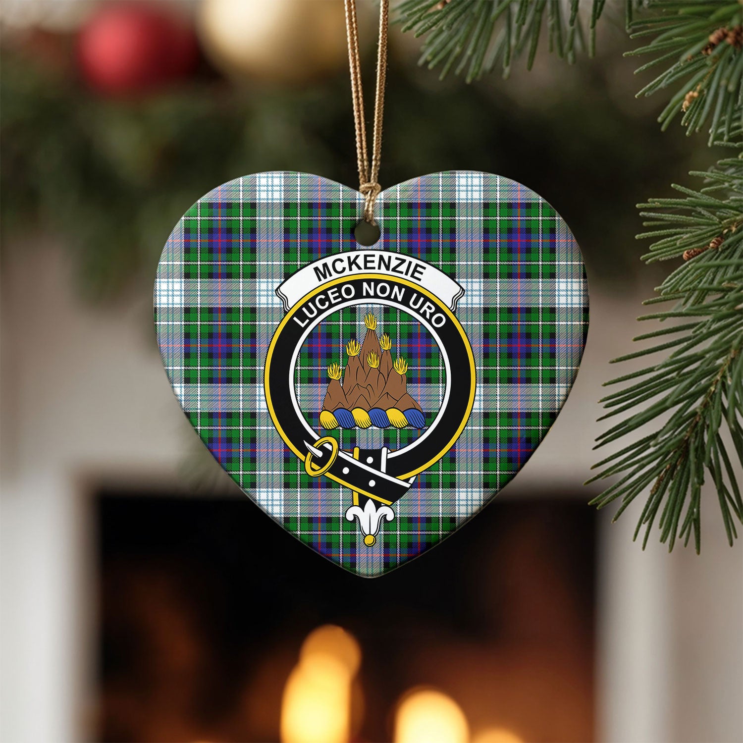McKenzie Dress Modern Tartan Crest Christmas Ceramic Ornament