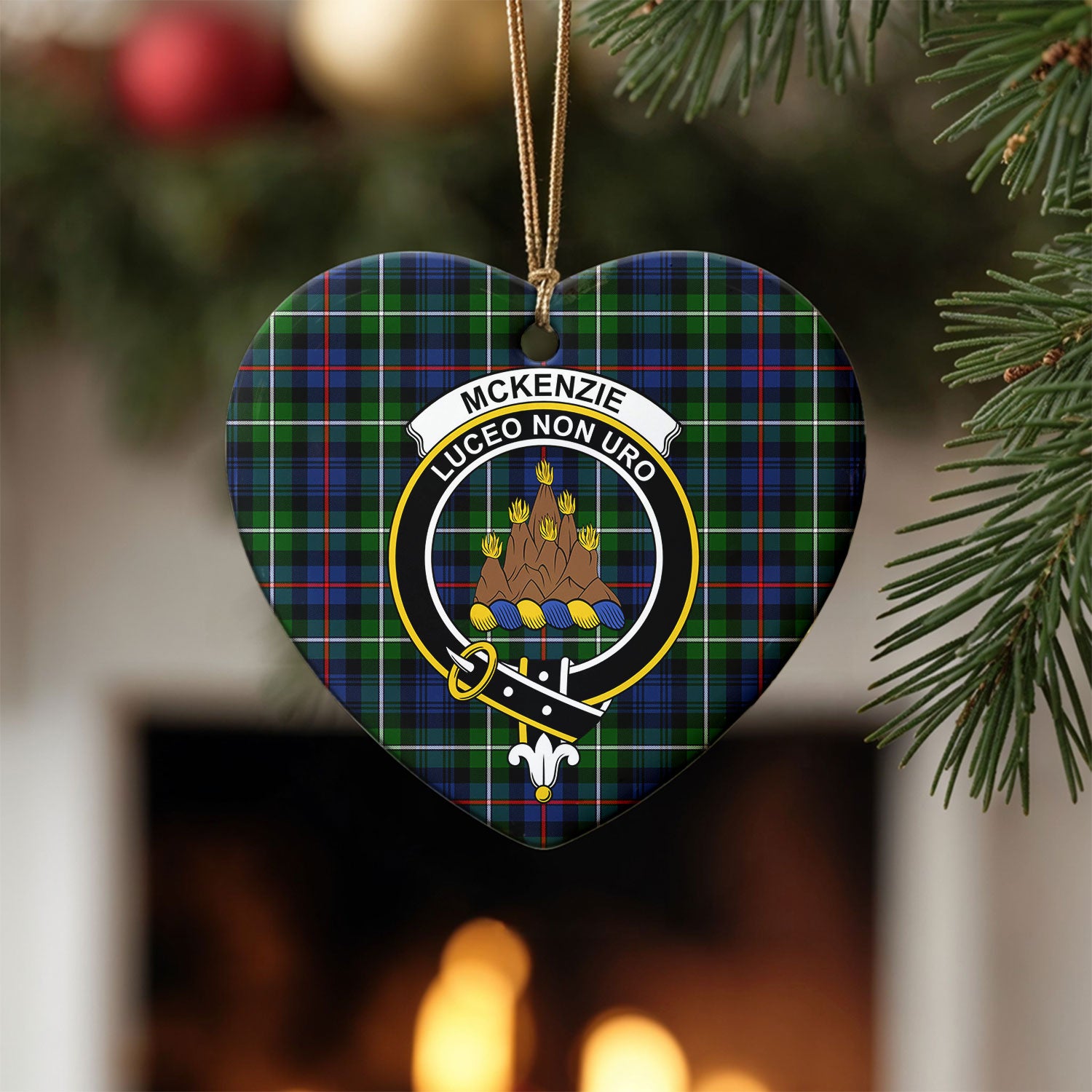 McKenzie Modern Tartan Crest Christmas Ceramic Ornament