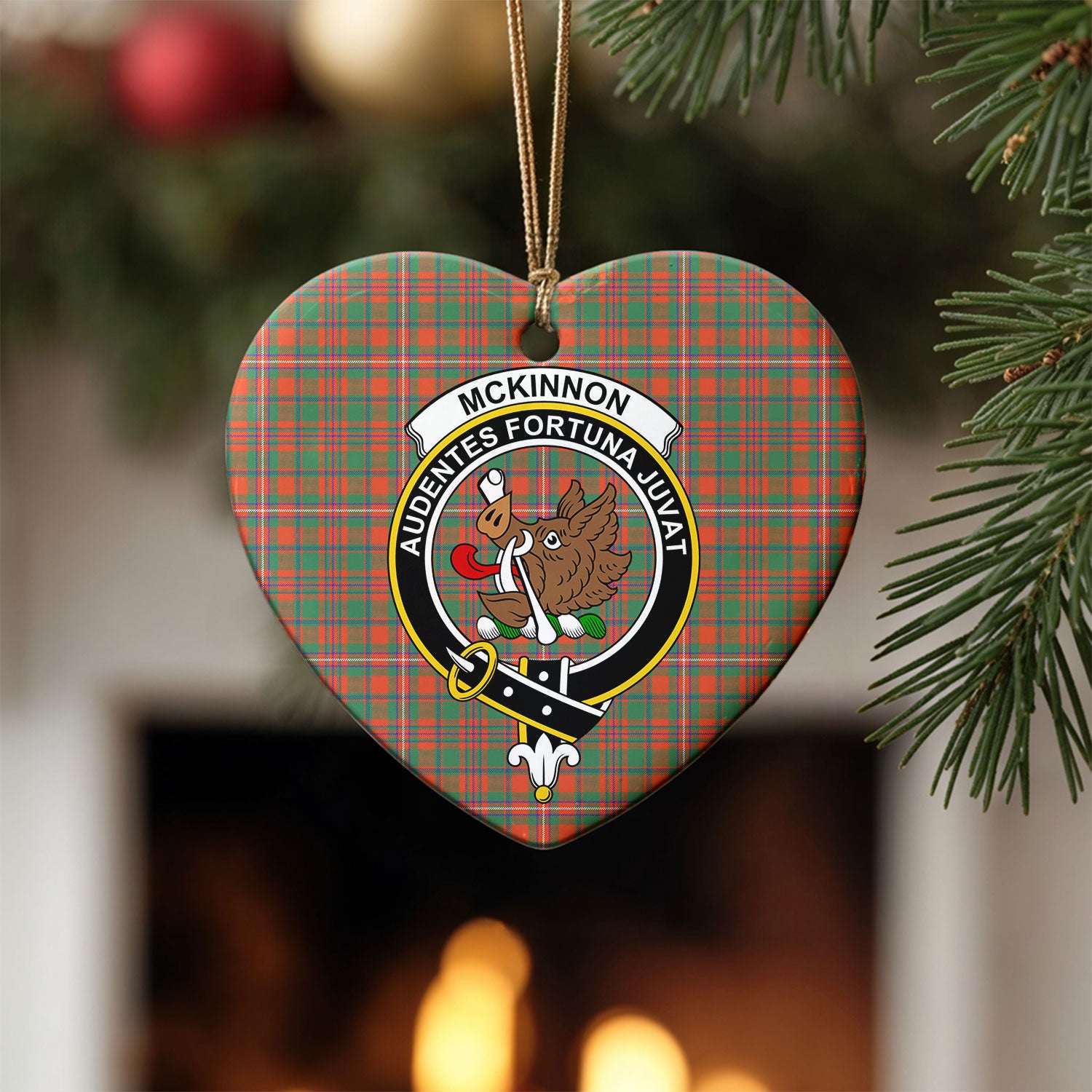 McKinnon Ancient Tartan Crest Christmas Ceramic Ornament