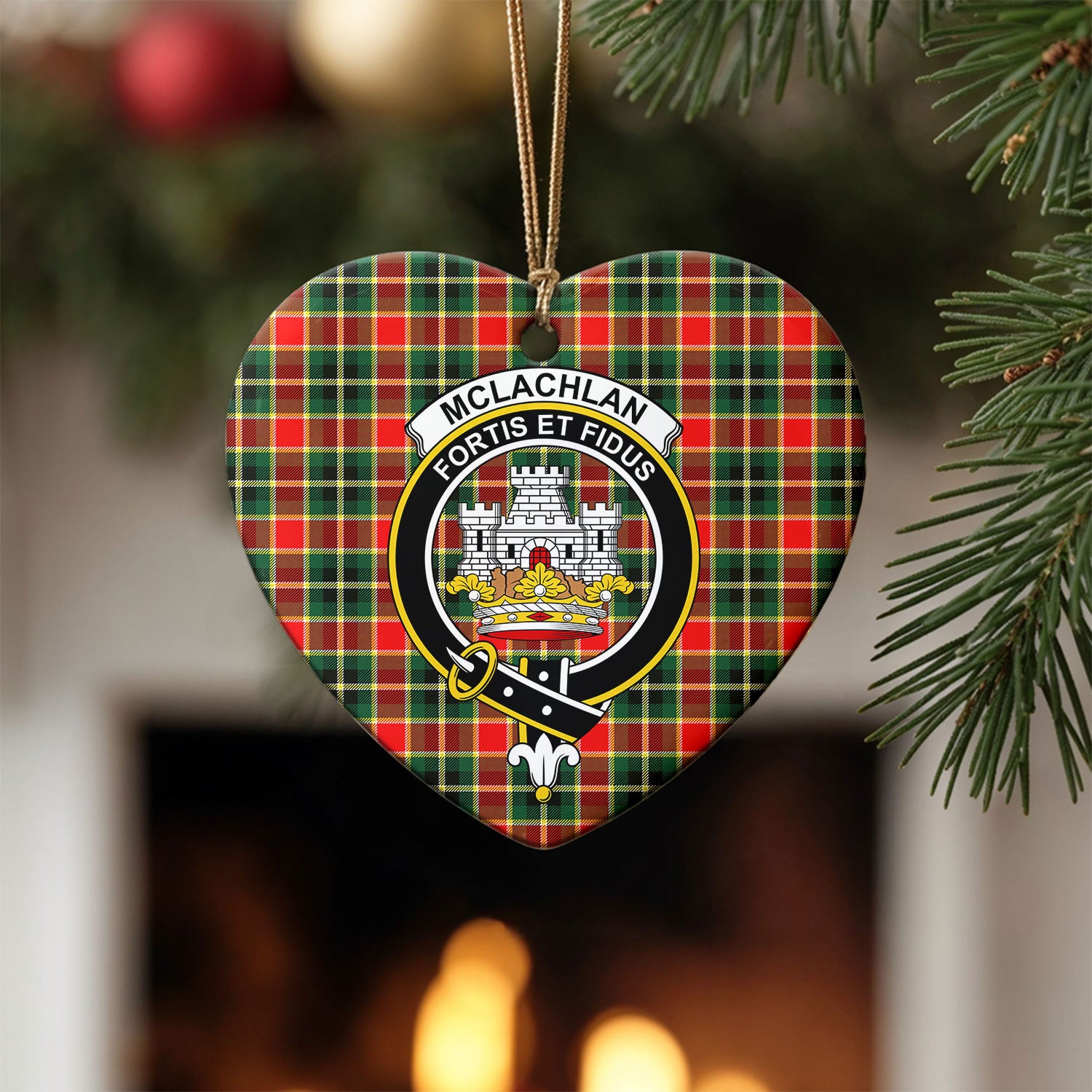 McLachlan Hunting Modern Tartan Crest Christmas Ceramic Ornament
