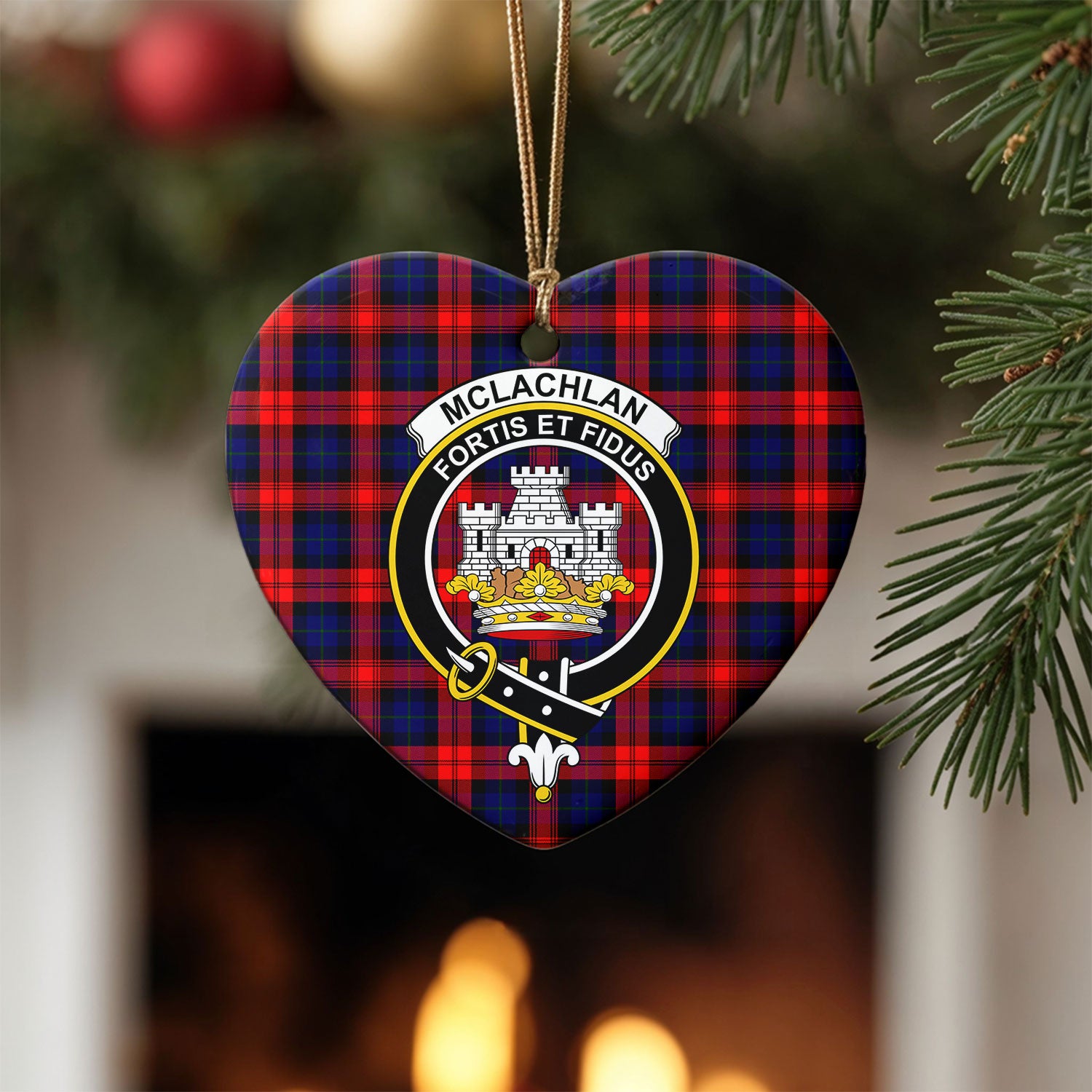 McLachlan Modern Tartan Crest Christmas Ceramic Ornament