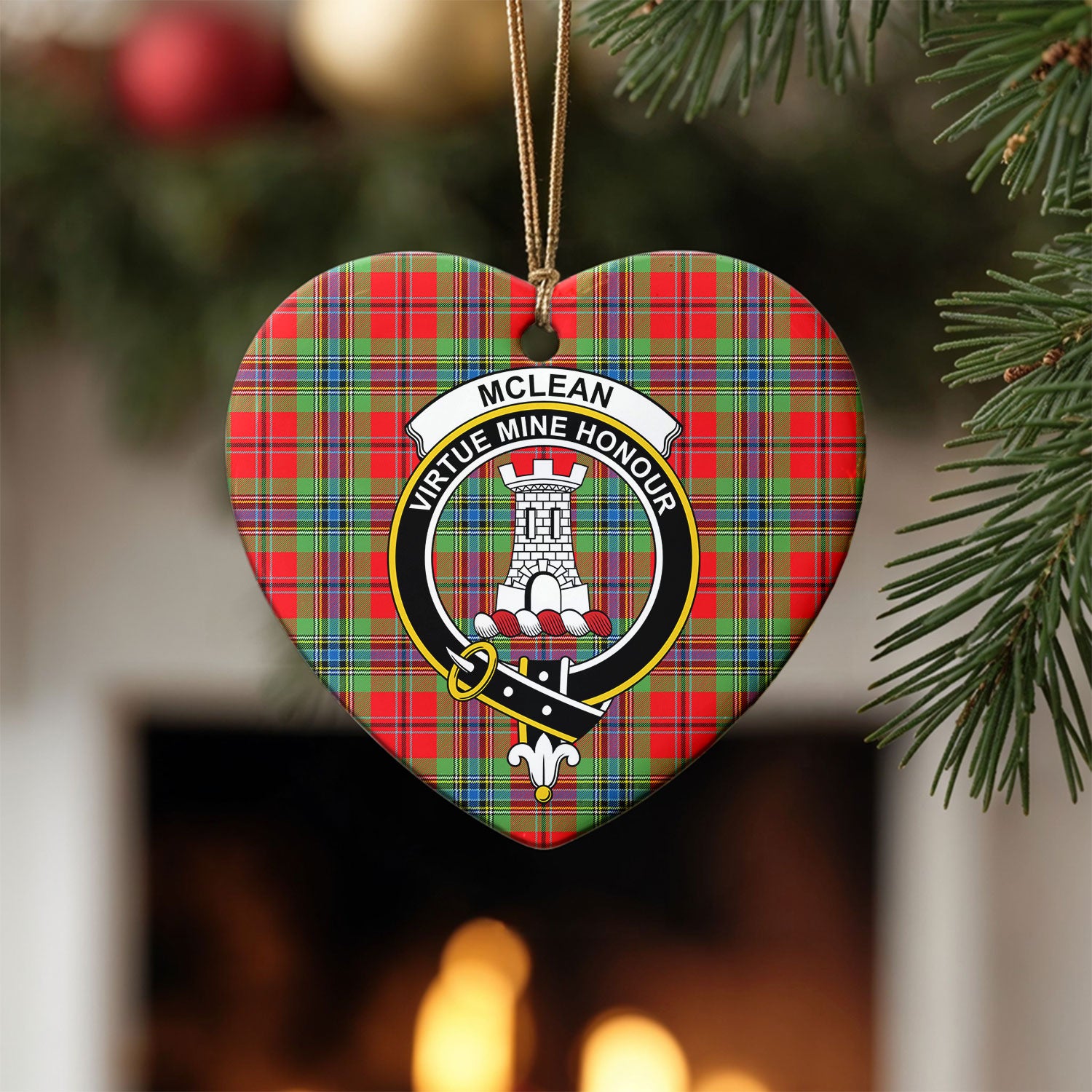 McLean of Duart Modern Tartan Crest Christmas Ceramic Ornament