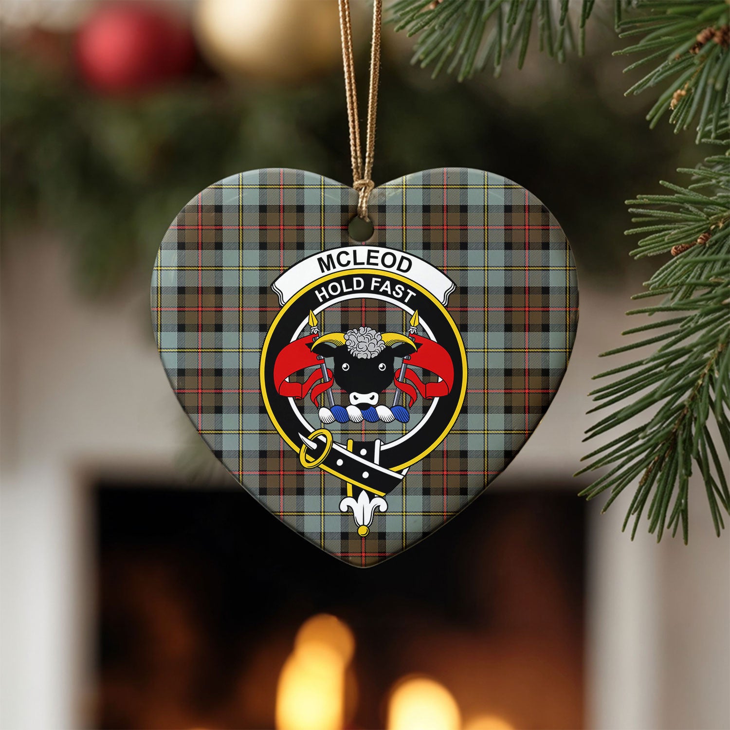 McLeod of Harris Weathered Tartan Crest Christmas Ceramic Ornament