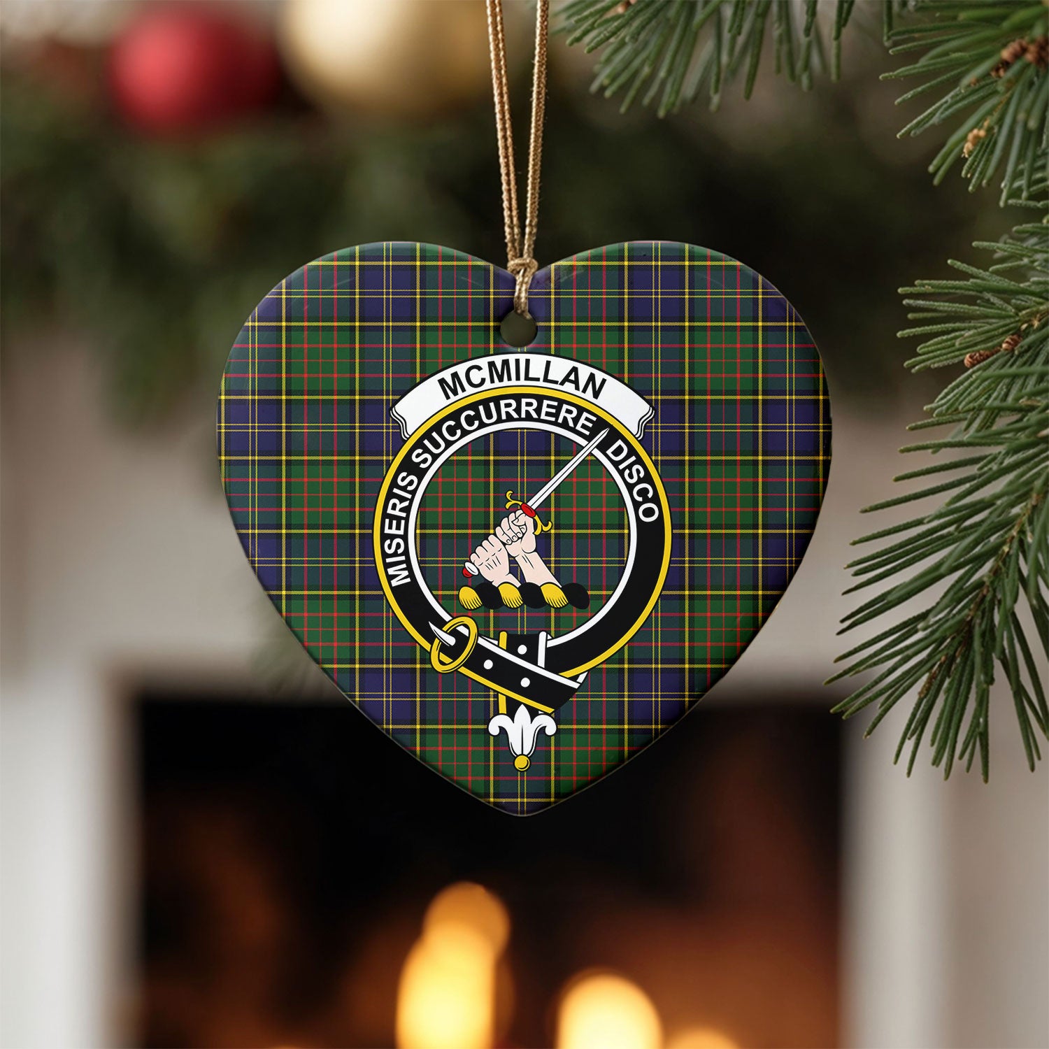 McMillan Hunting Modern Tartan Crest Christmas Ceramic Ornament