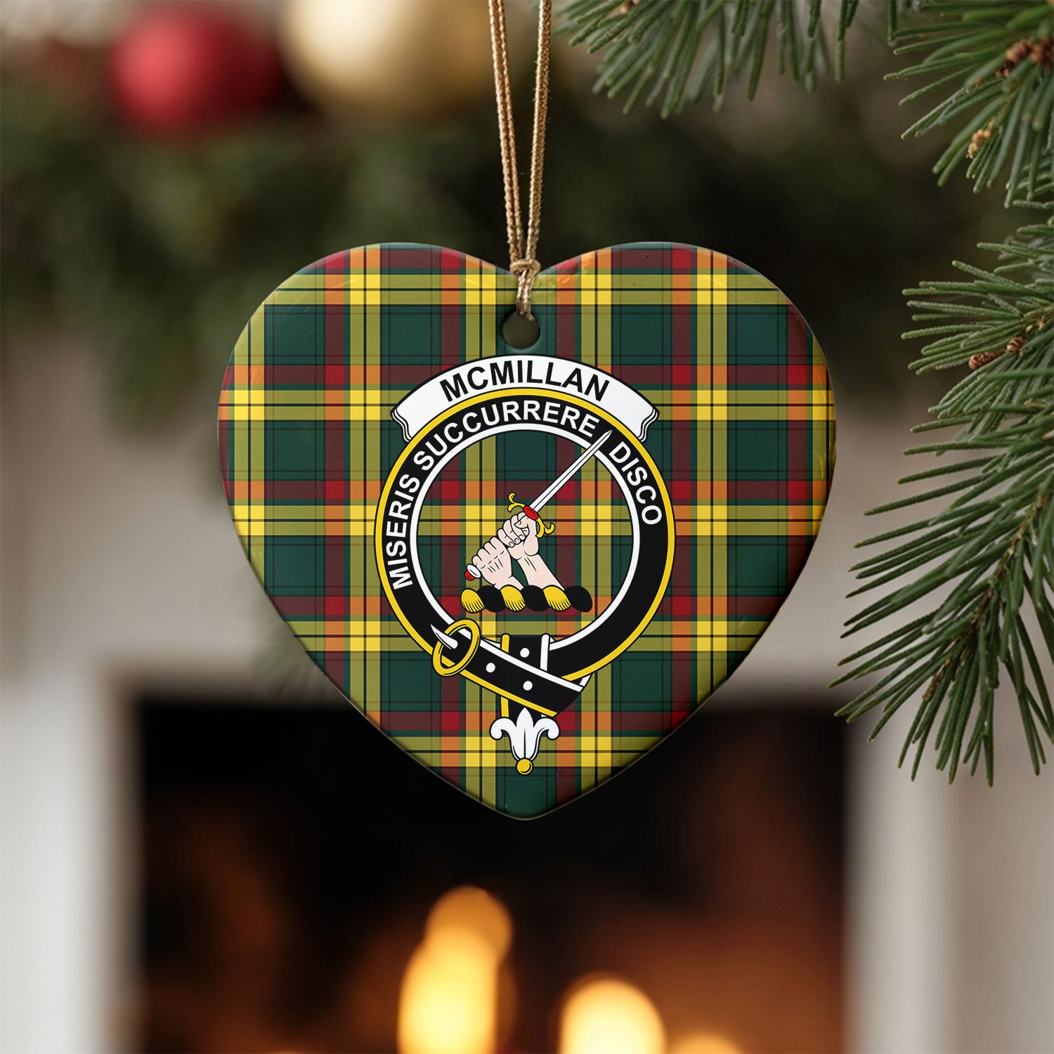 McMillan Old Modern Tartan Crest Christmas Ceramic Ornament