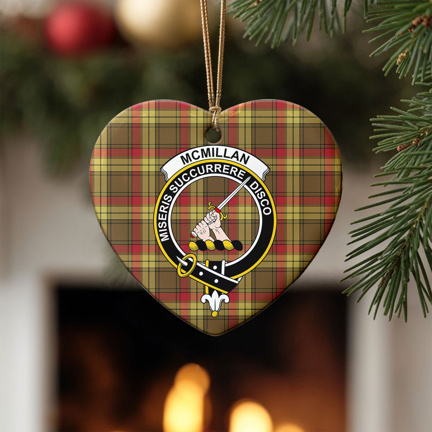 McMillan Old Weathered Tartan Crest Christmas Ceramic Ornament