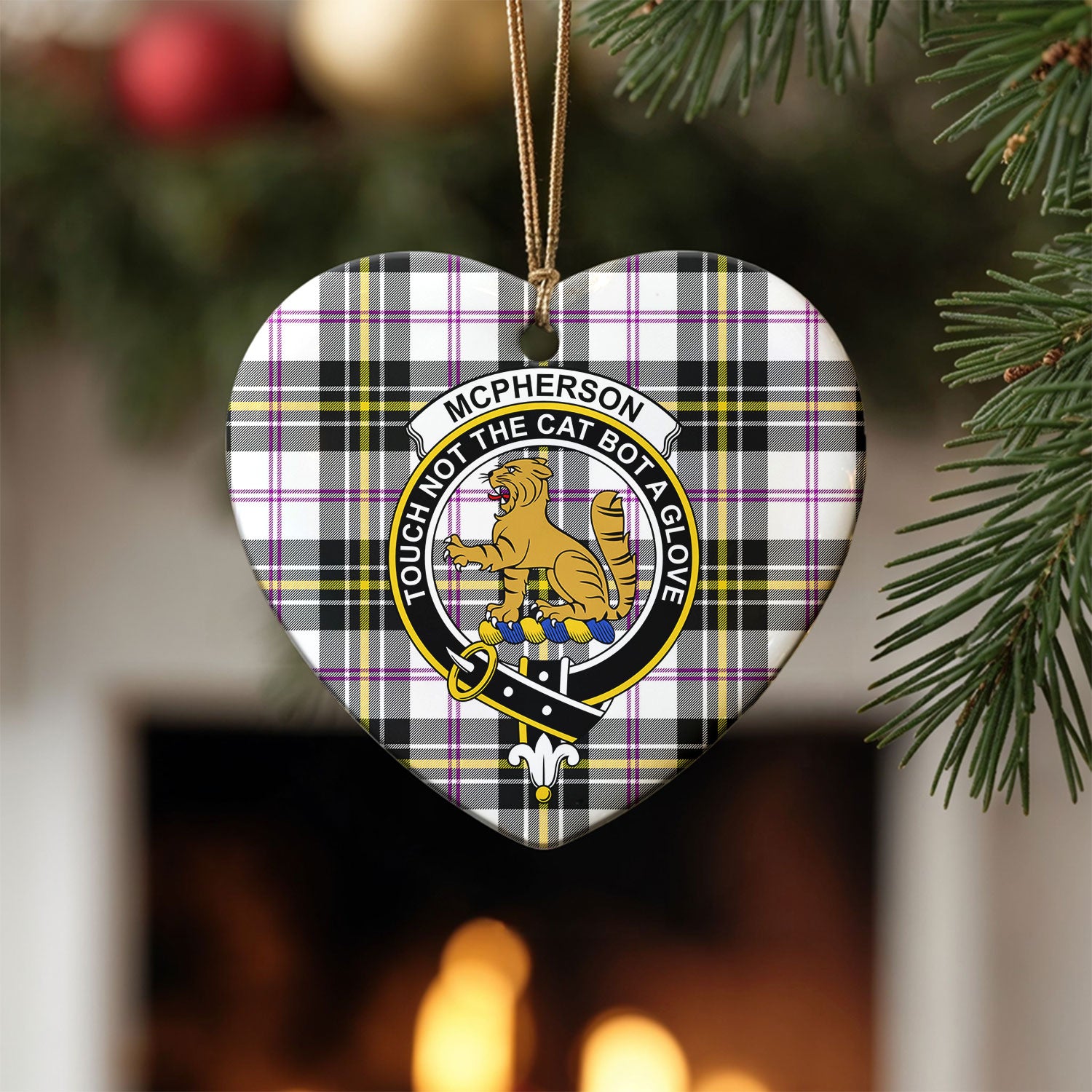 McPherson Dress Modern Tartan Crest Christmas Ceramic Ornament