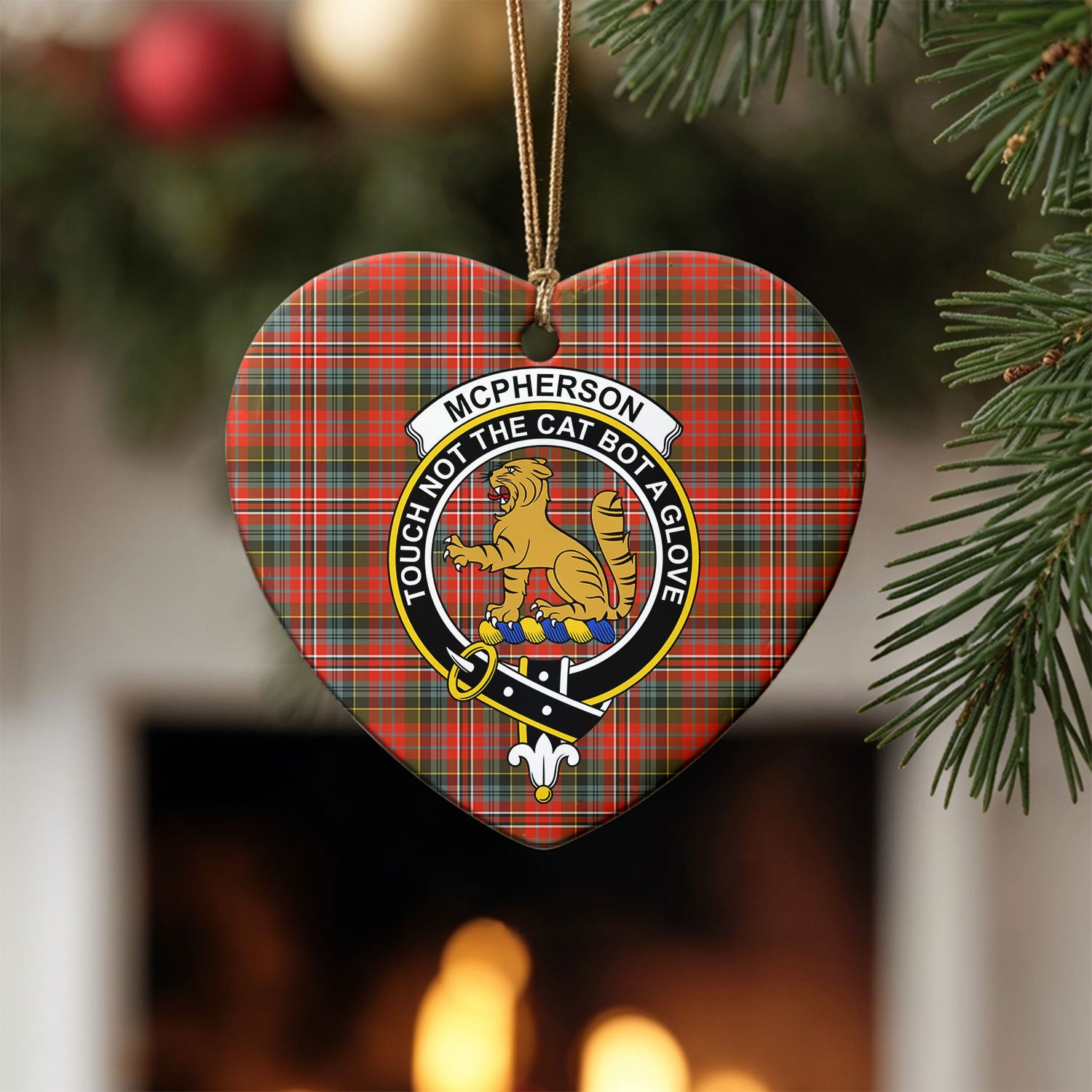 McPherson Weathered Tartan Crest Christmas Ceramic Ornament