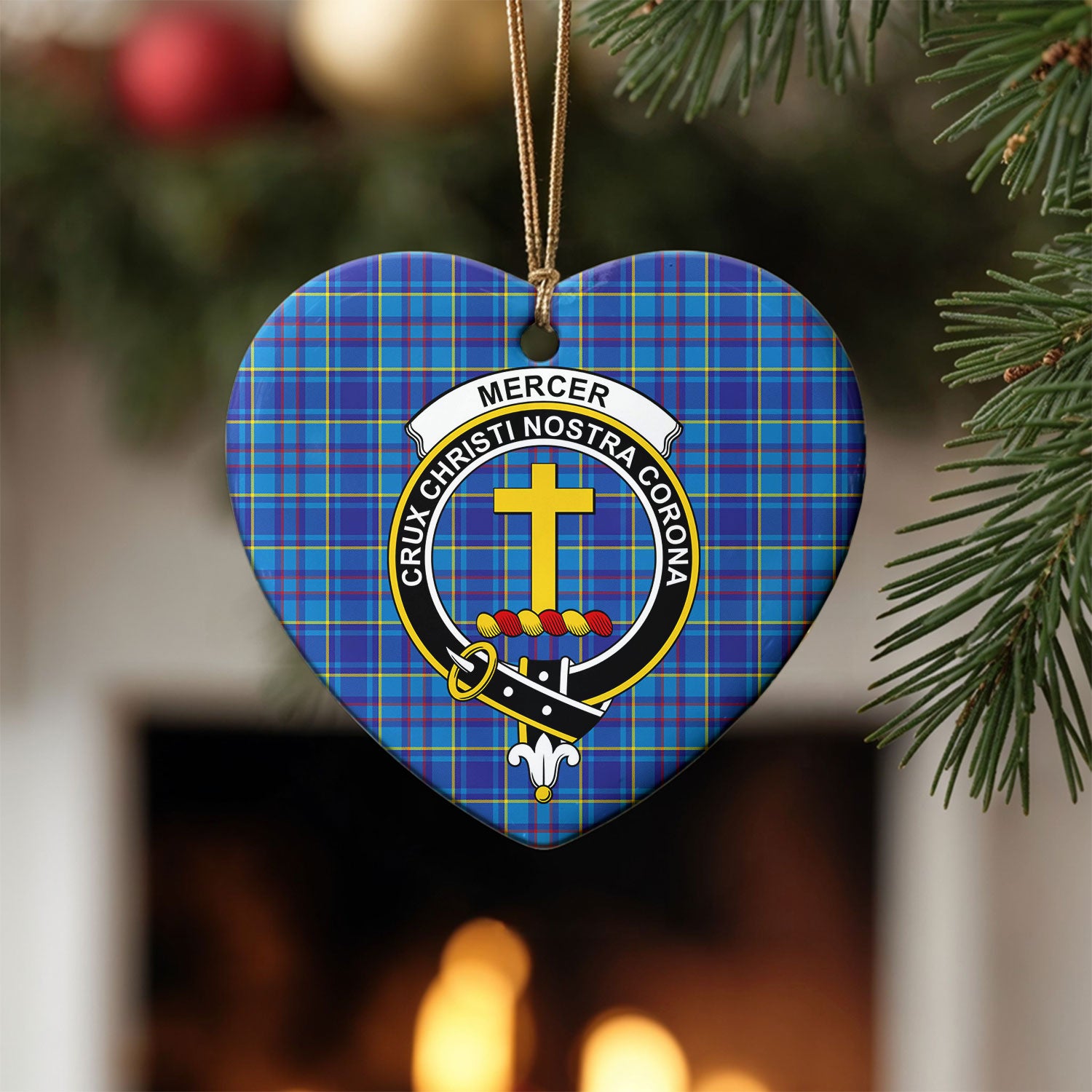 Mercer Modern Tartan Crest Christmas Ceramic Ornament