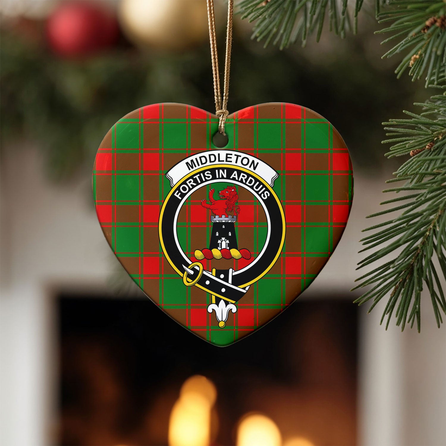 Middleton Modern Tartan Crest Christmas Ceramic Ornament